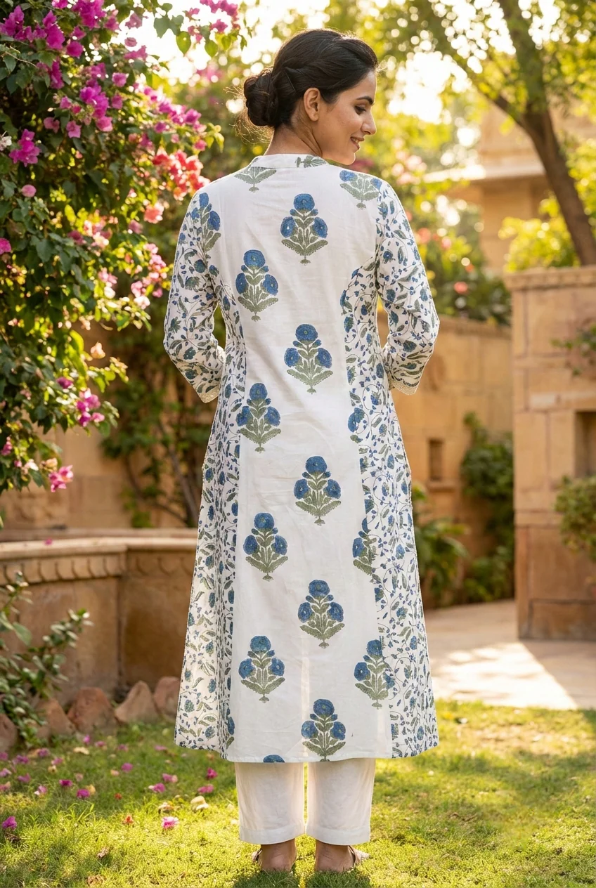 Blue Cotton Floral Printed Two Piece Set - Image 2