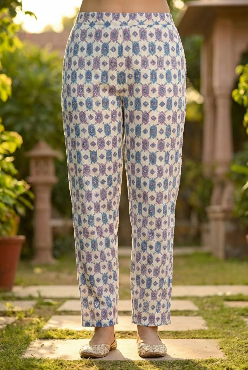 Blue Cotton Printed Three Piece Set - Image 6