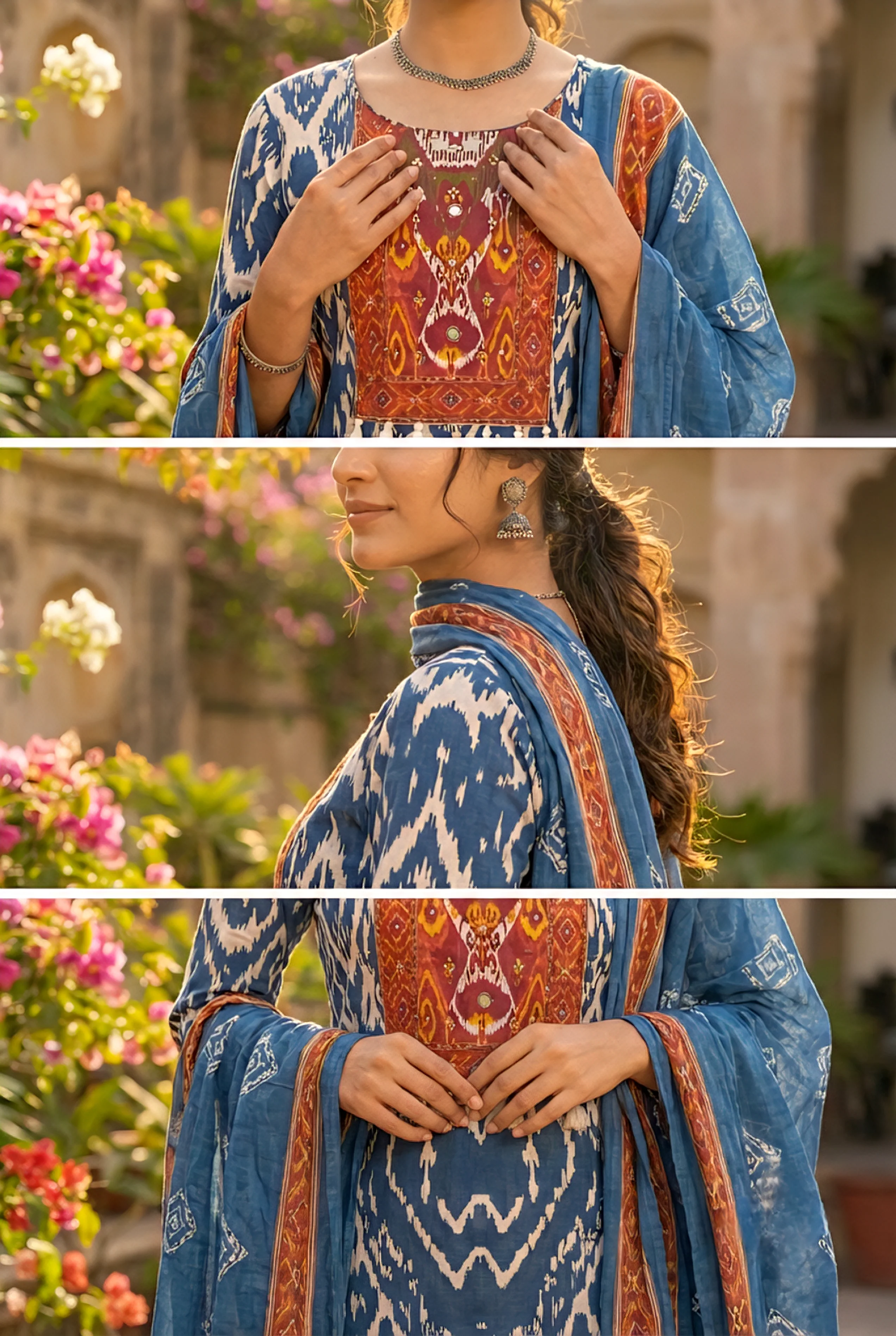 Blue Cotton Printed Three Piece Set - Image 5
