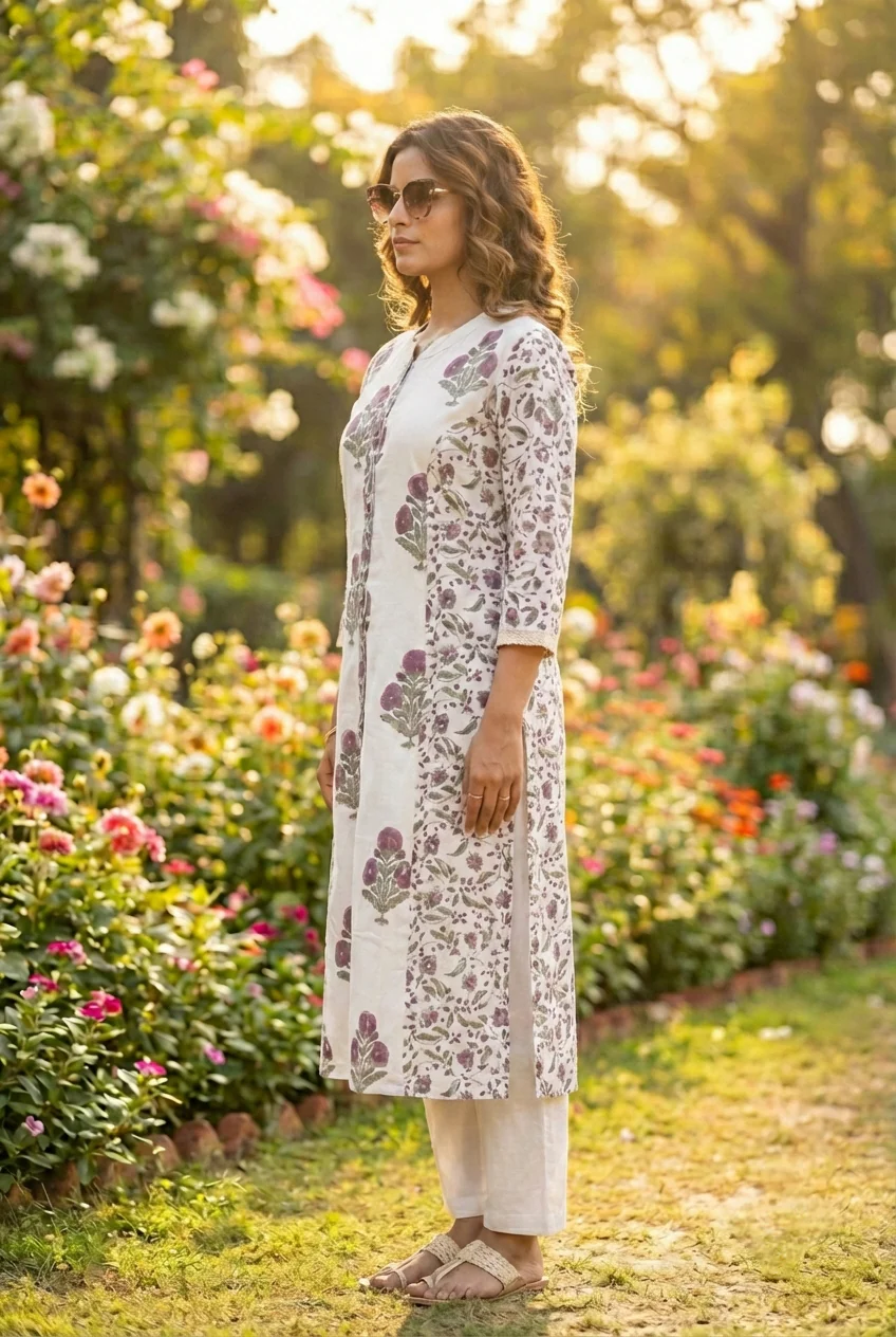 Lilac Cotton Printed Two Piece Set - Image 2