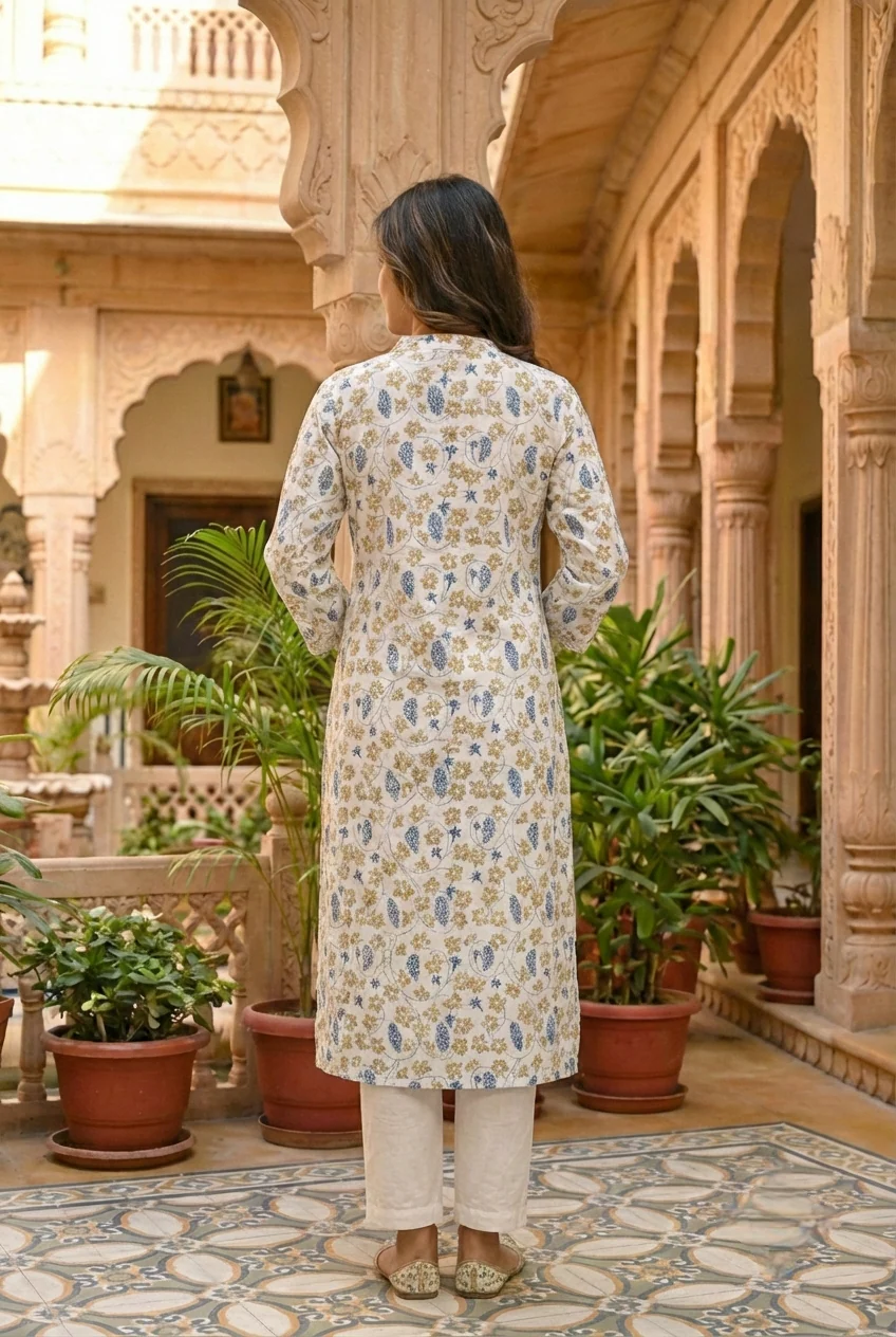 Blue Cotton Printed Two Piece Set - Image 3