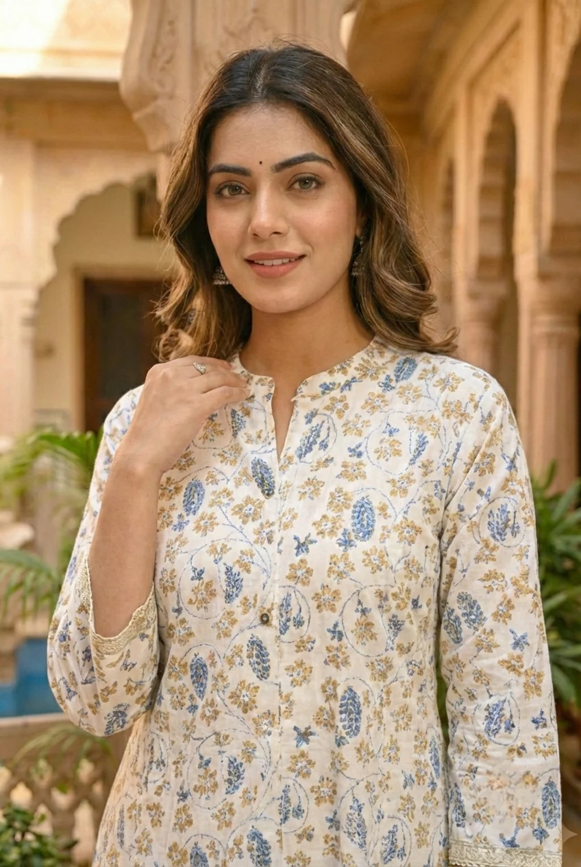 Blue Cotton Printed Two Piece Set - Image 6
