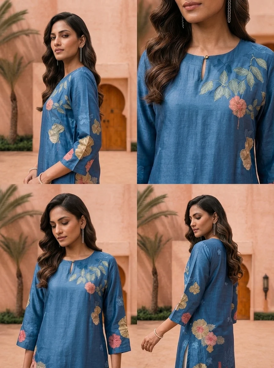Blue Floral Digital Printed Straight Kurta - Image 5
