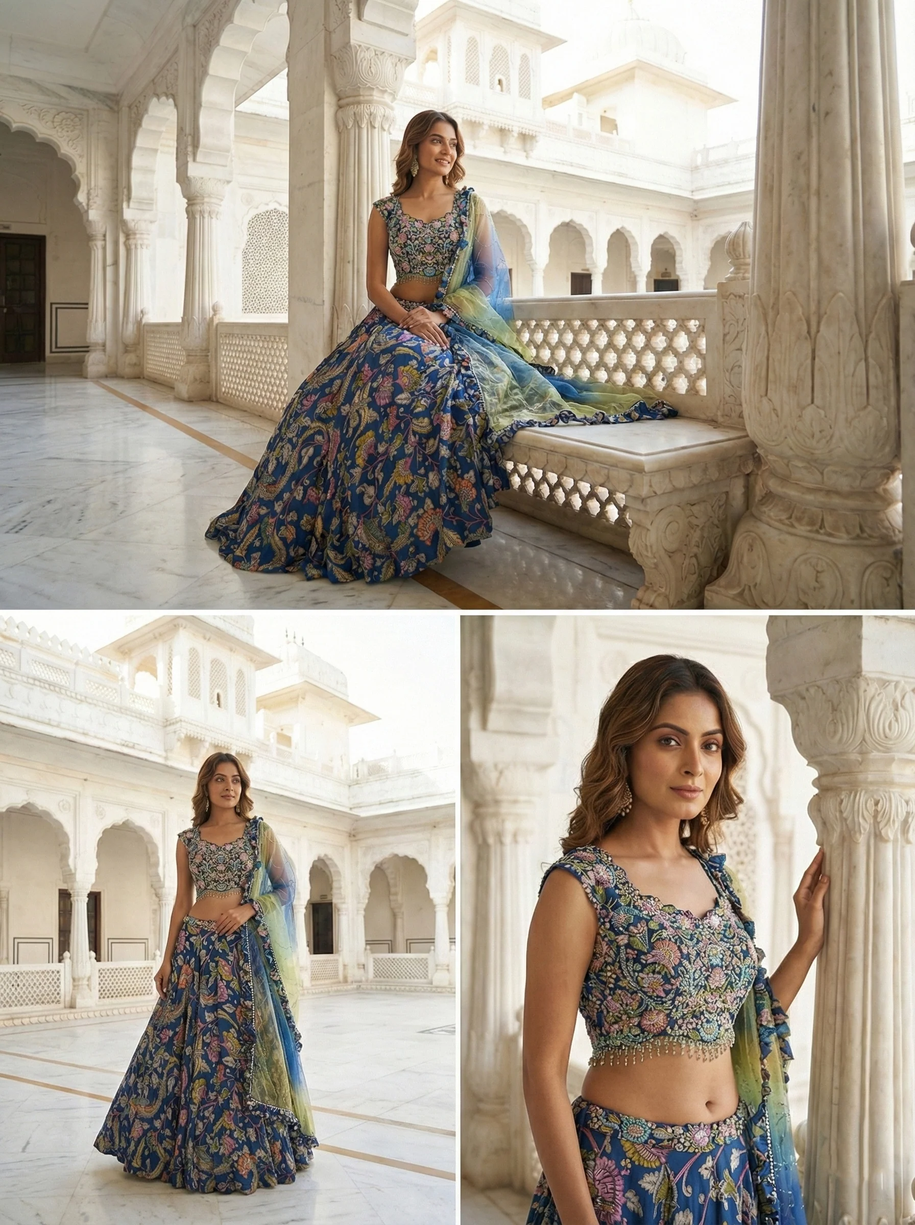 Blue Georgette Floral Digital Print Ghagra Set - Image 3