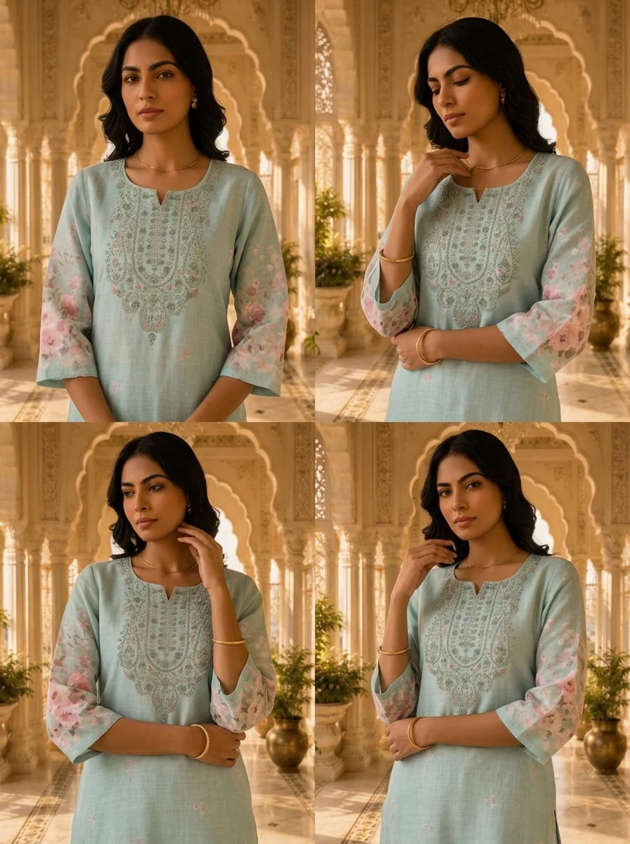 Blue Linen Floral Printed Two Piece Set - Image 5