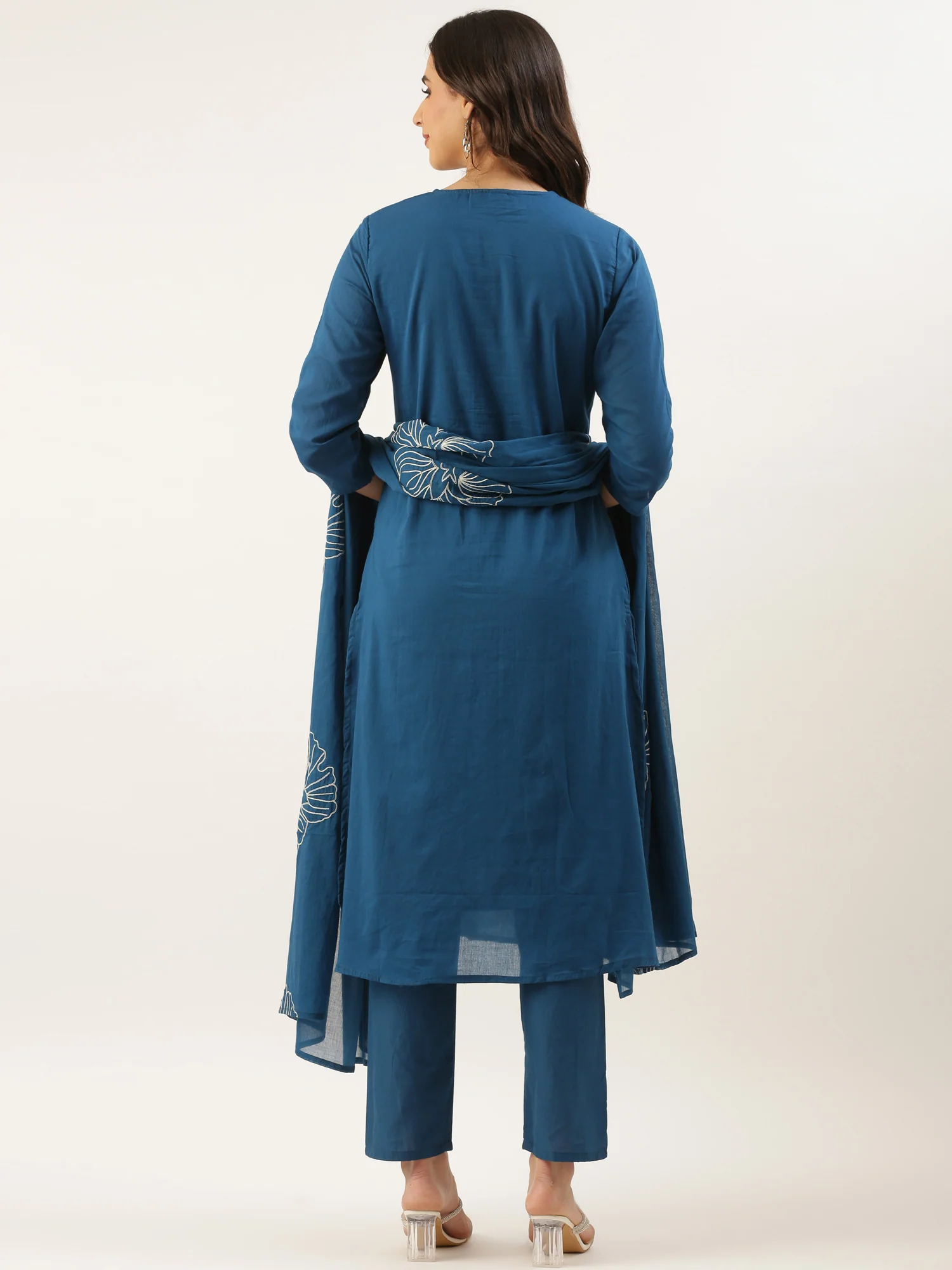 Blue Rayon Embroidery Three Piece Suit Set - Image 3