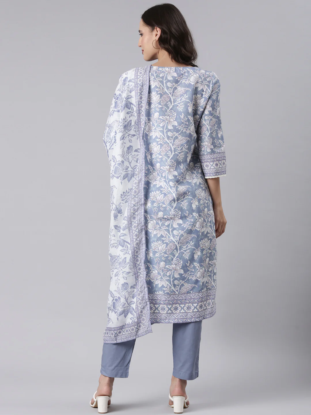 Blue Rayon Printed Three Piece Set - Image 3