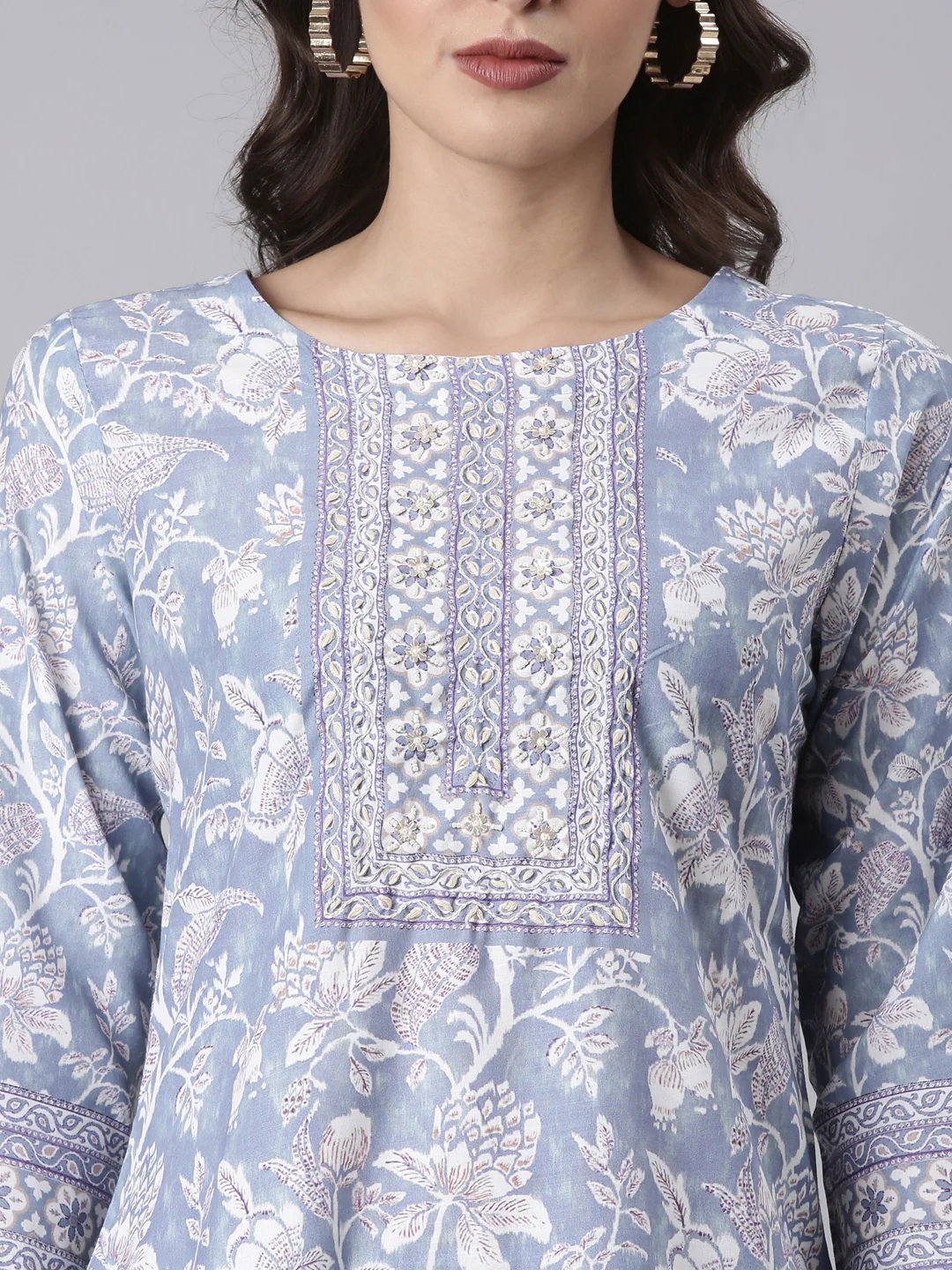 Blue Rayon Printed Three Piece Set - Image 4