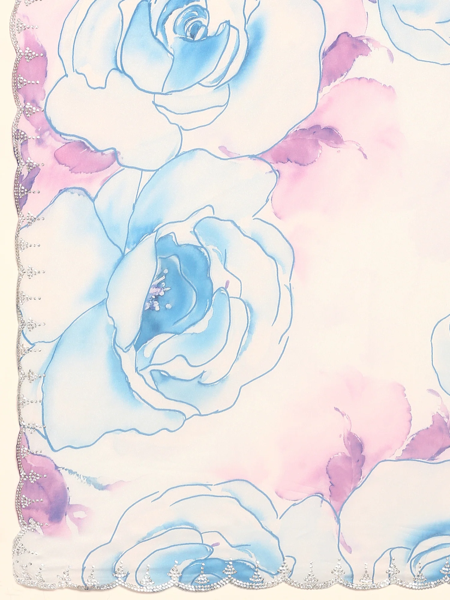 Blue satin floral printed saree with Swarovski embroidery - Image 5