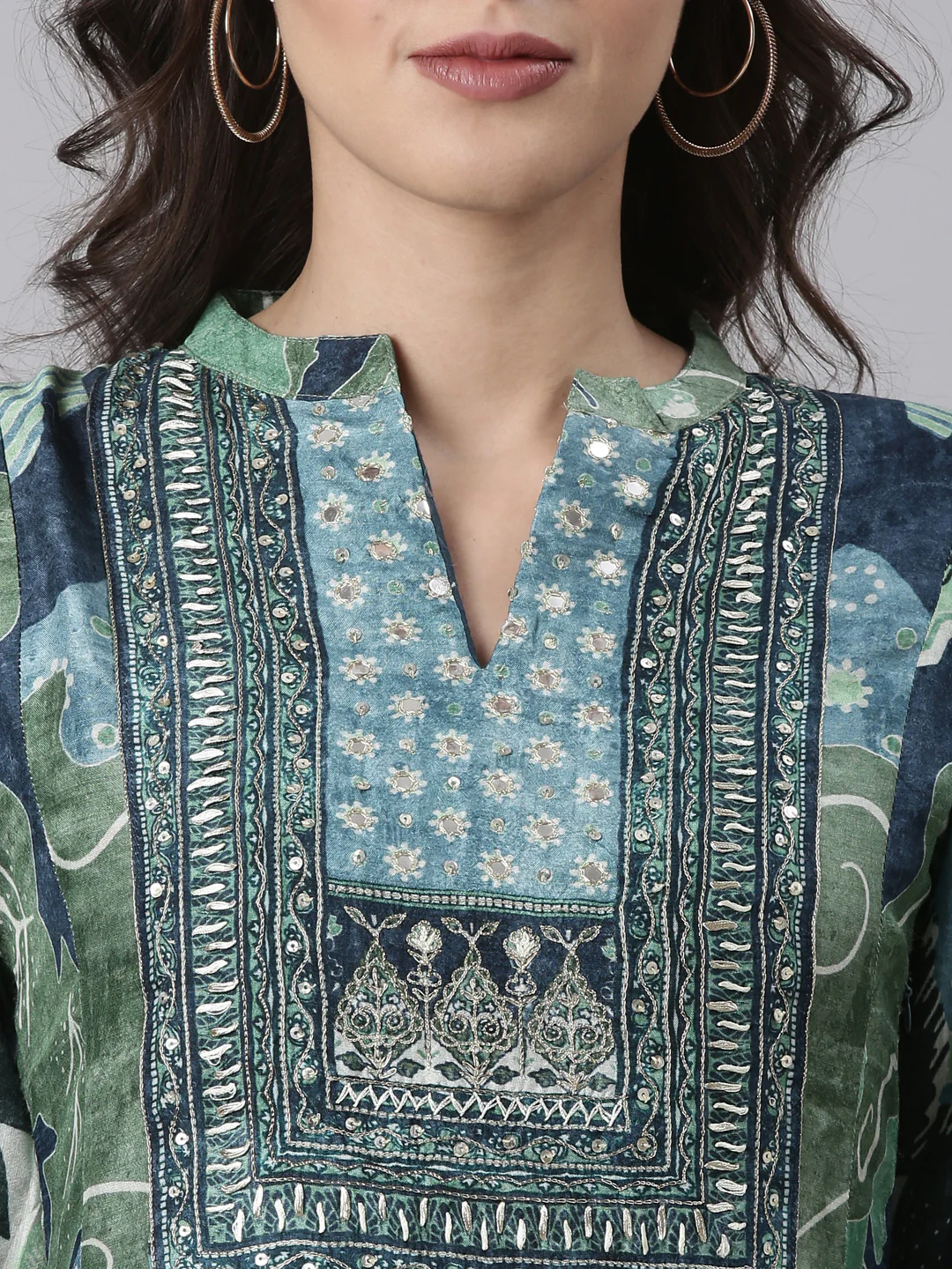 Blue Silk Printed Anarkali With Palazzo Three Piece Set - Image 4