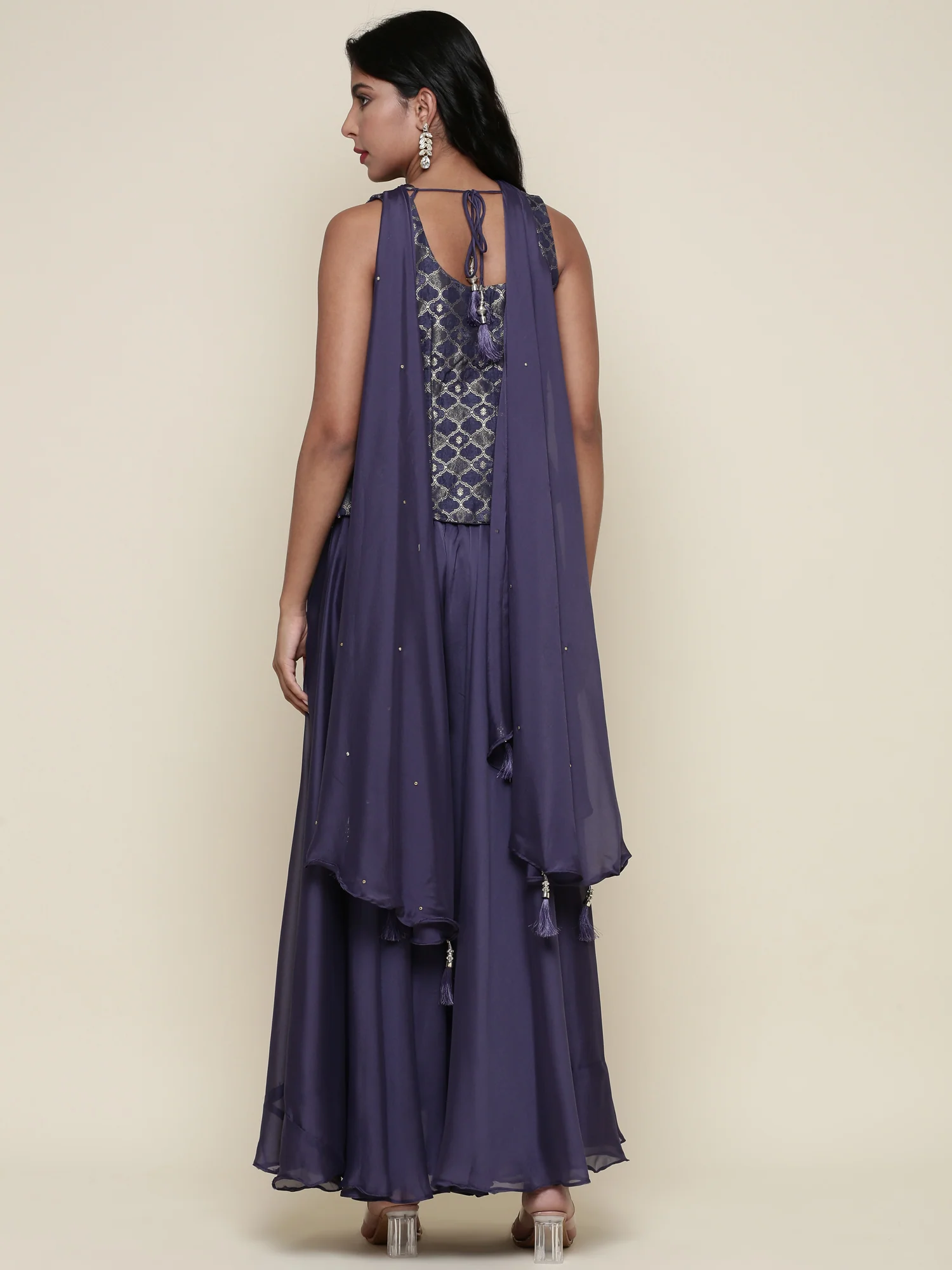 Blue tissue crop top and palazzo Three piece set - Image 3