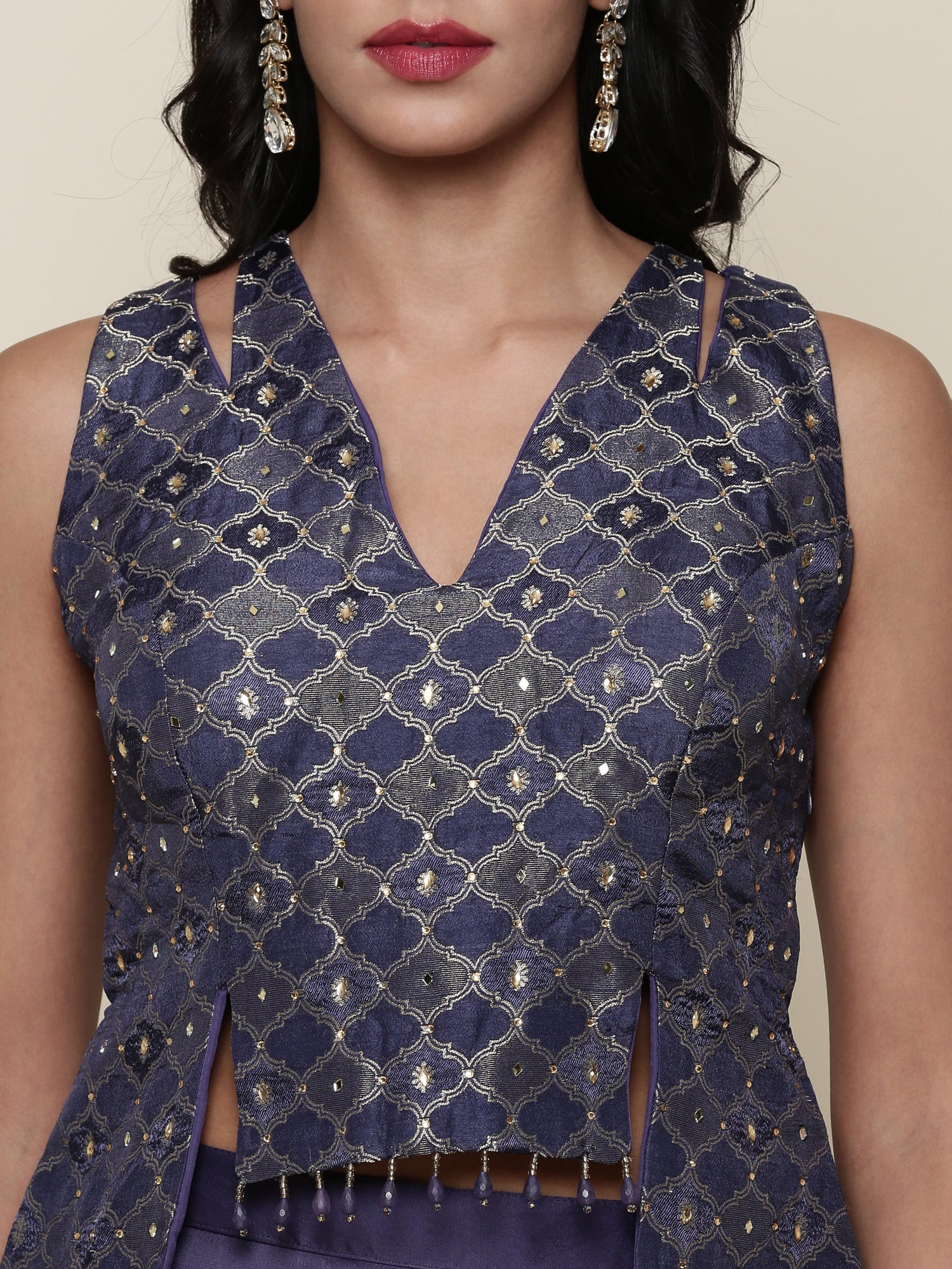 Blue tissue crop top and palazzo Three piece set - Image 4