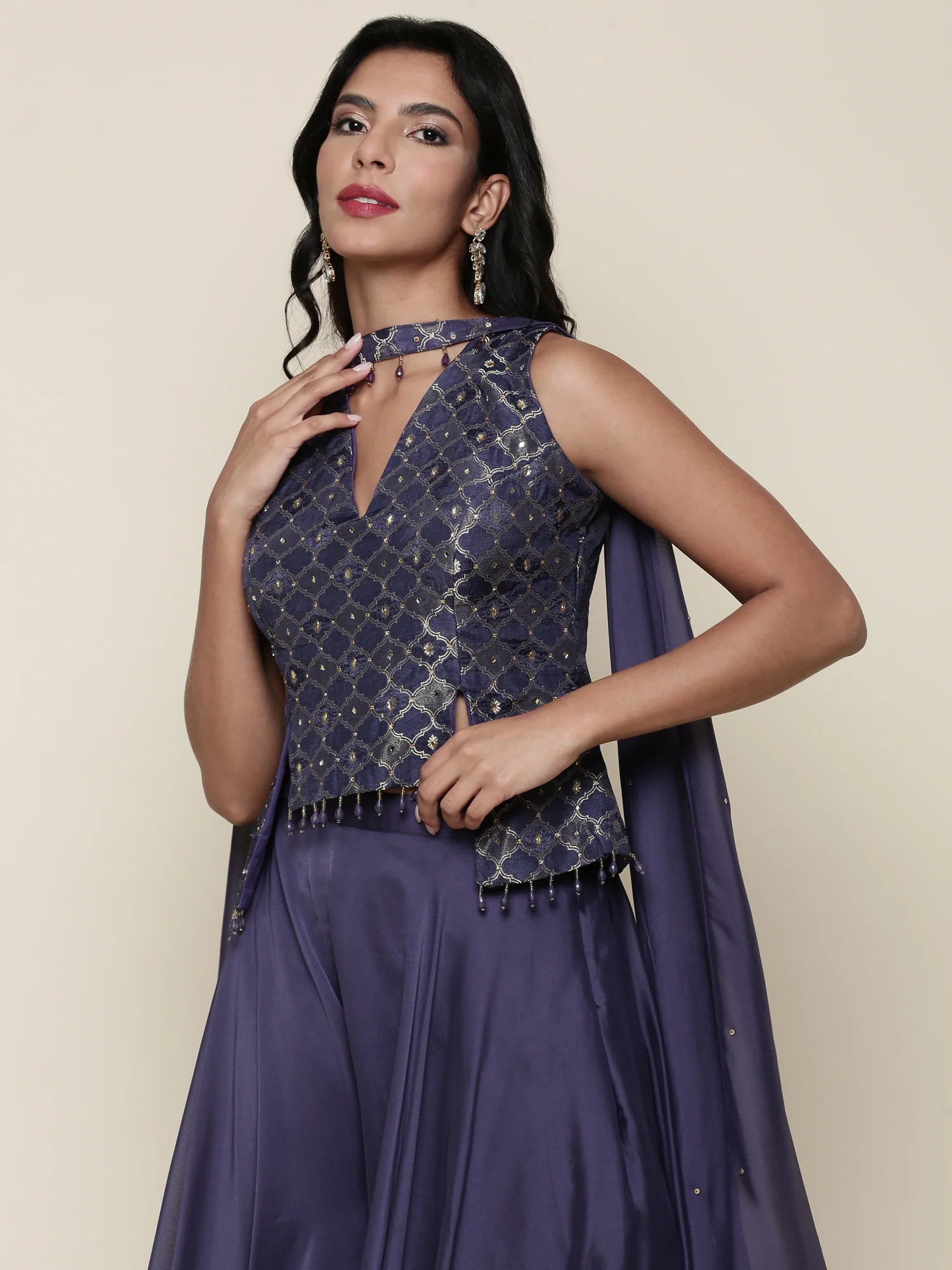 Blue tissue crop top and palazzo Three piece set - Image 5