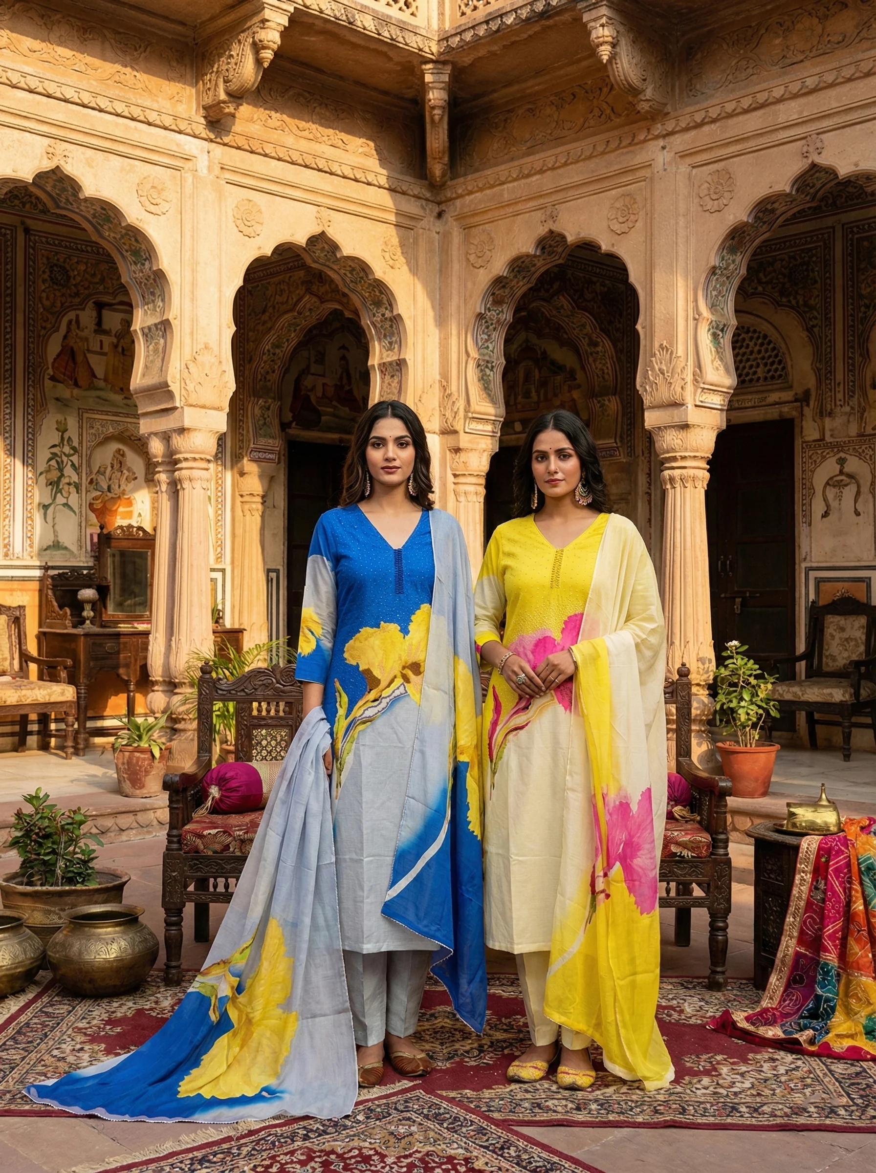 Blue Viscose Printed Three Piece Set - Image 2