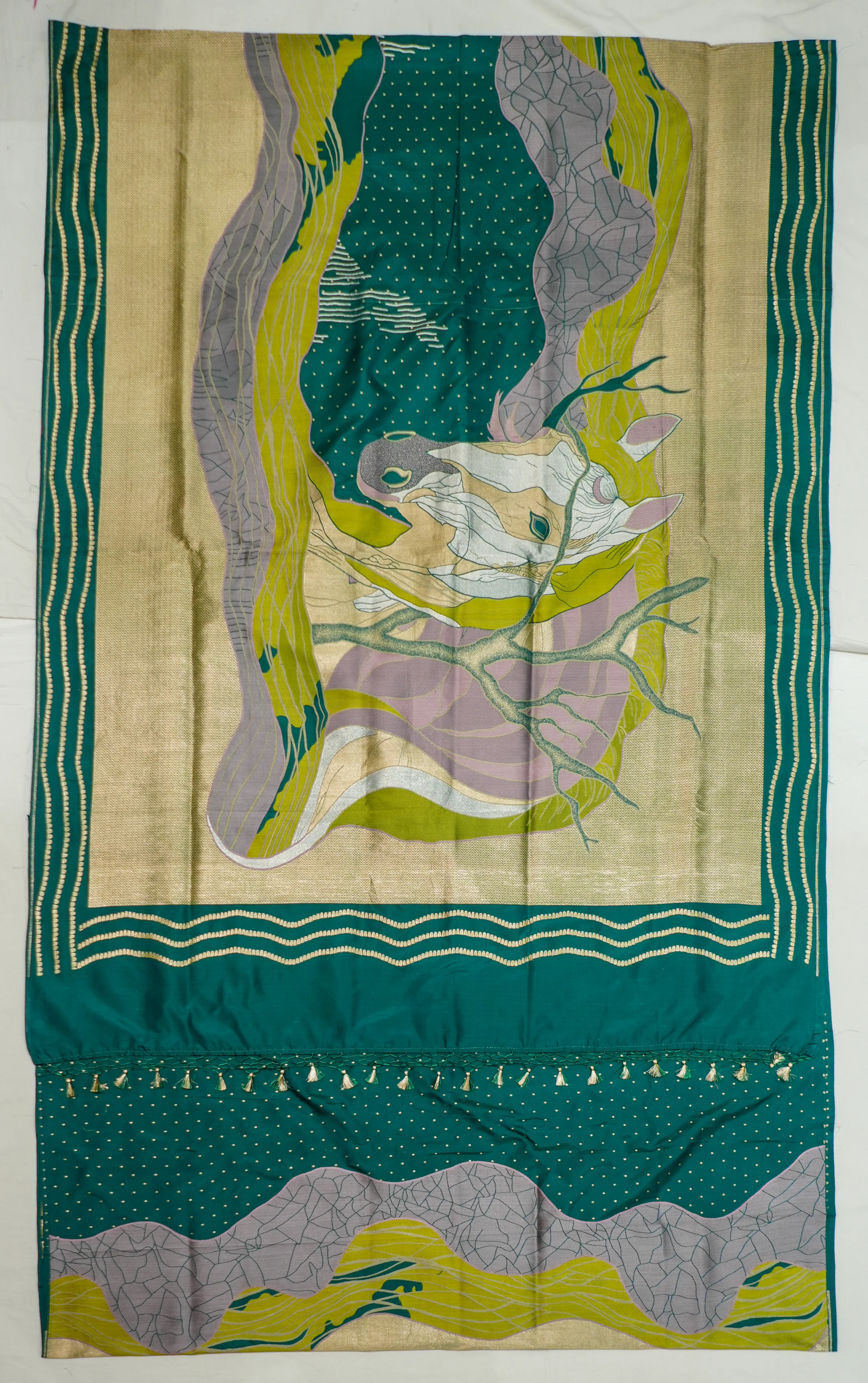 Bottle Green Banaras Silk Handwoven Saree - Image 3