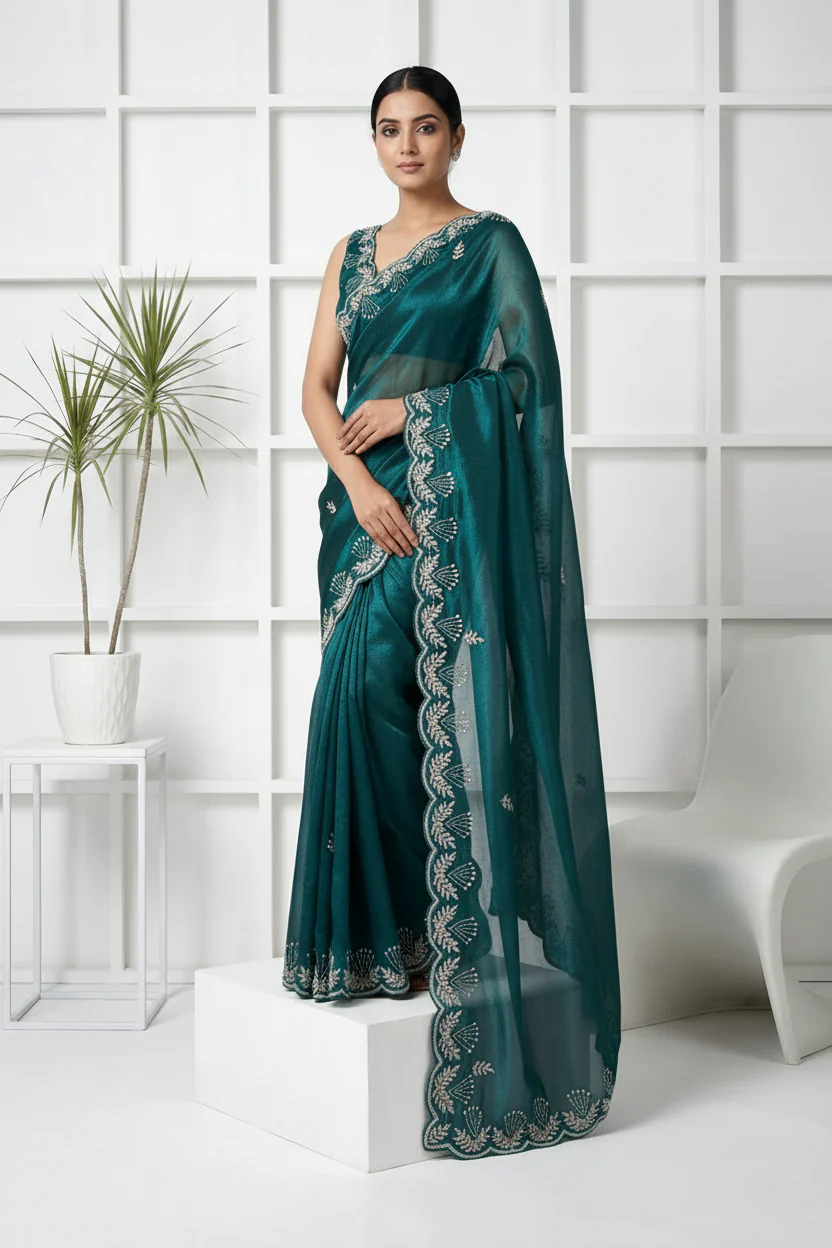 Bottle Green Jimmy Choo Aari Embroidery Saree