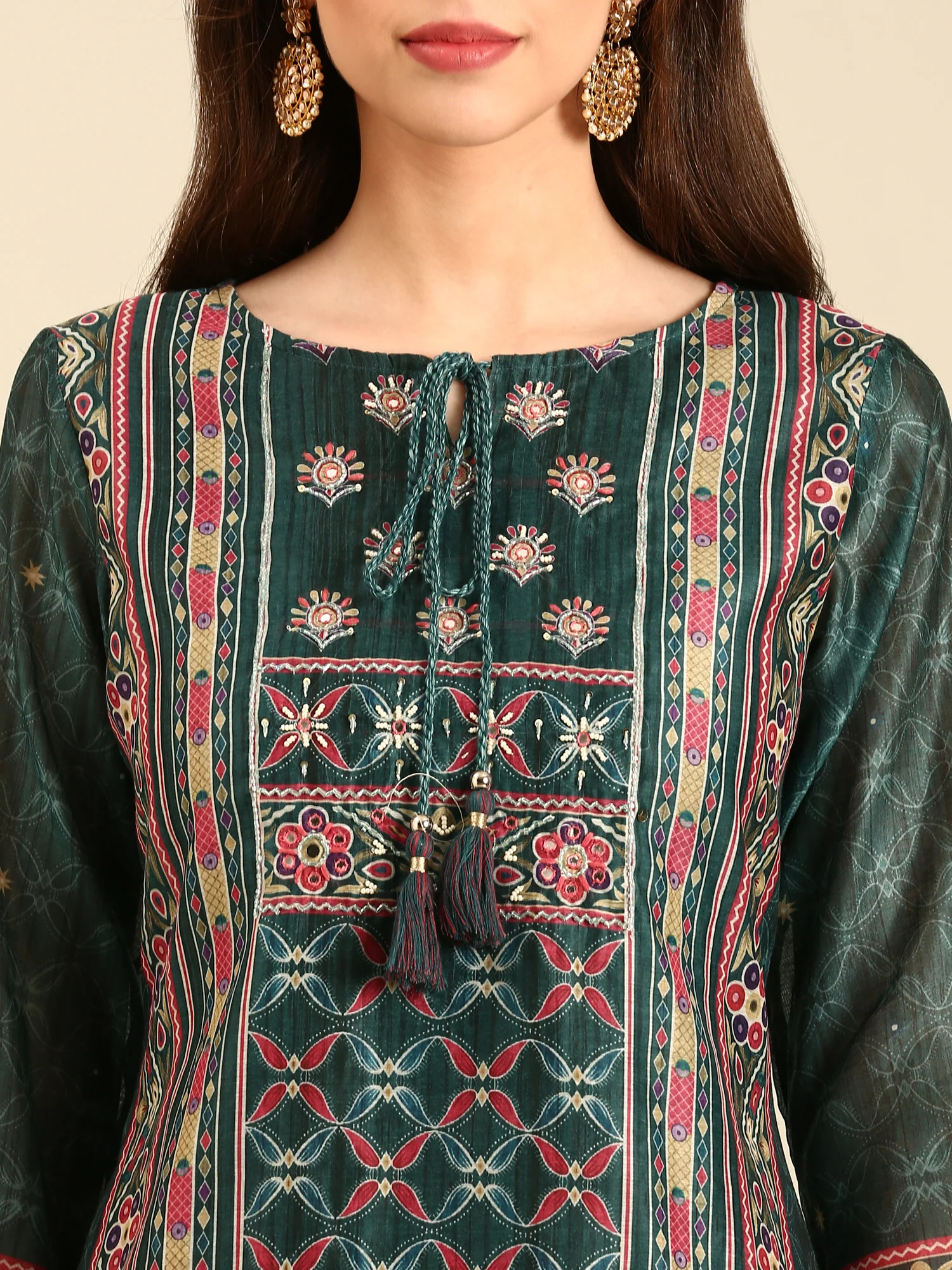 Bottle Green Suit set with Organza duppatta - Image 4