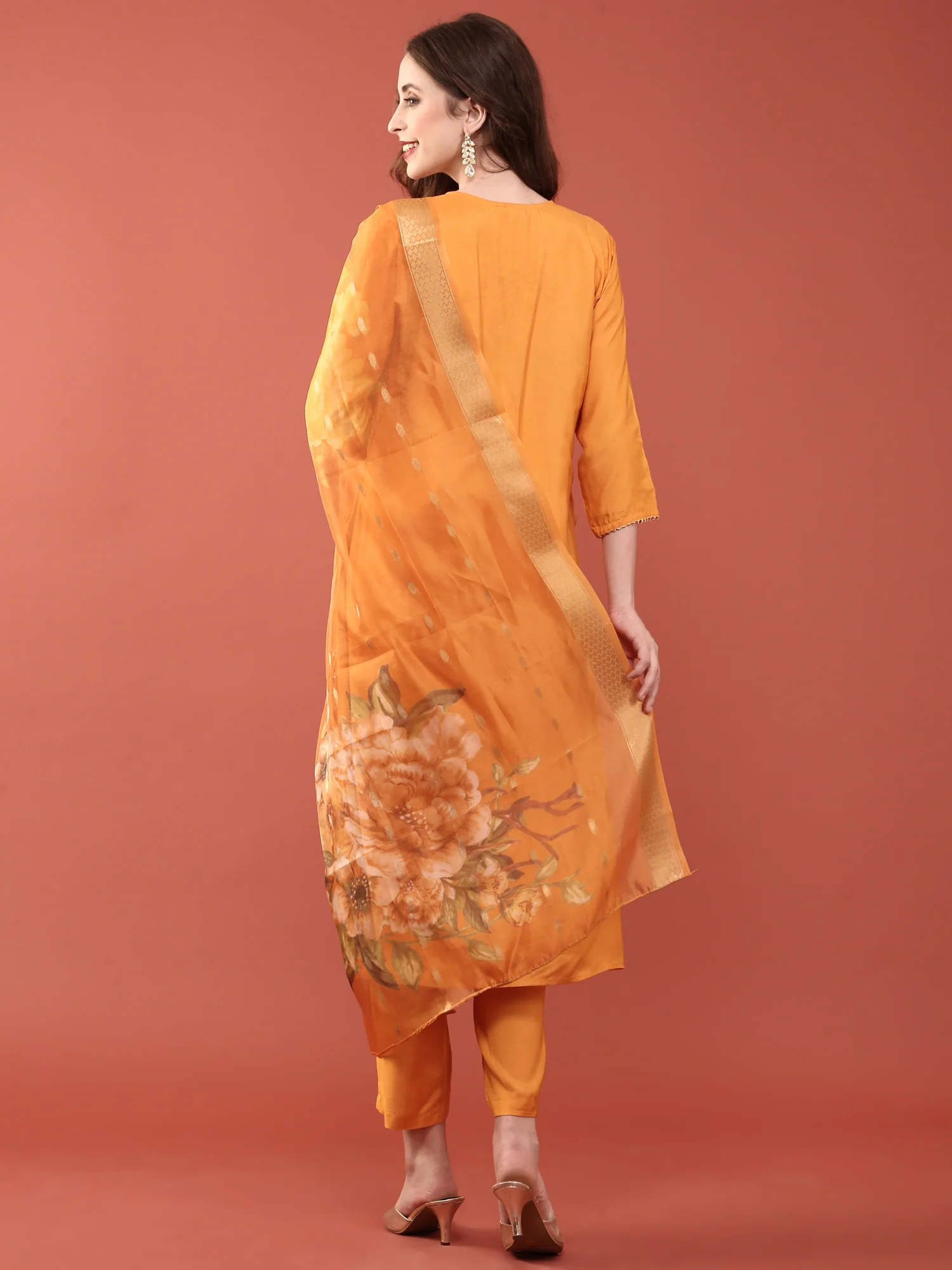 Bright Orange Muslin Three Piece Set - Image 3