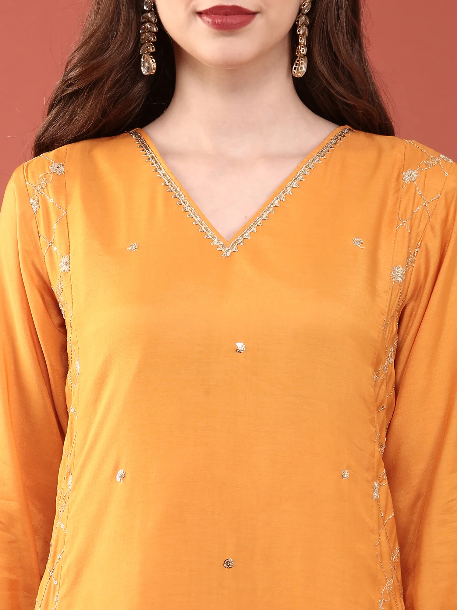 Bright Orange Muslin Three Piece Set - Image 4