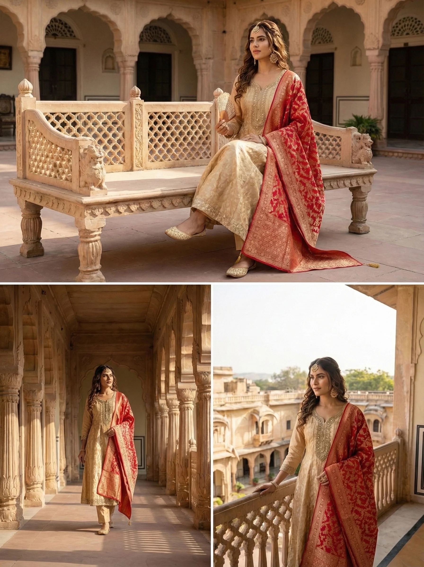 Brown Banarasi Hand Embroidery Three Piece Set - Image 3