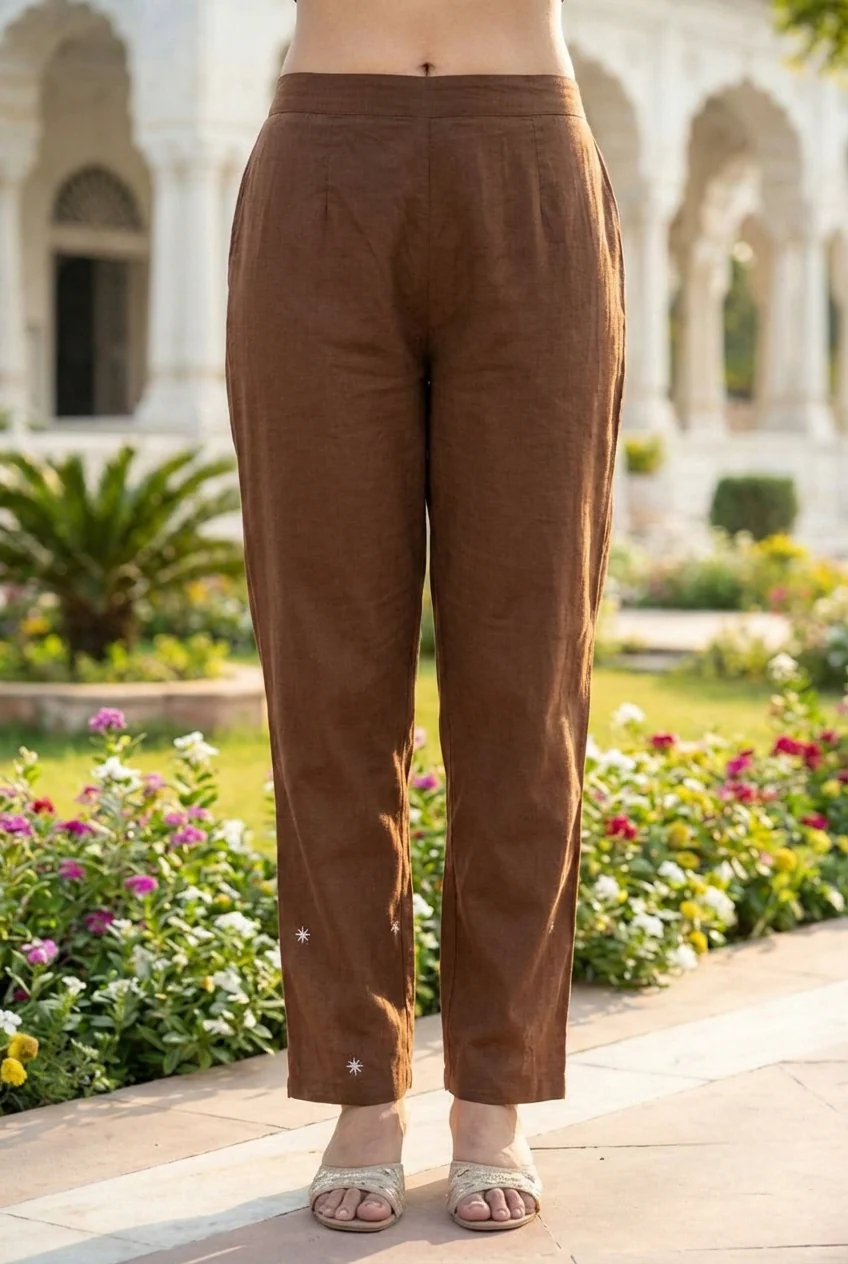 Brown Cotton Embroidery Three Piece Set - Image 7