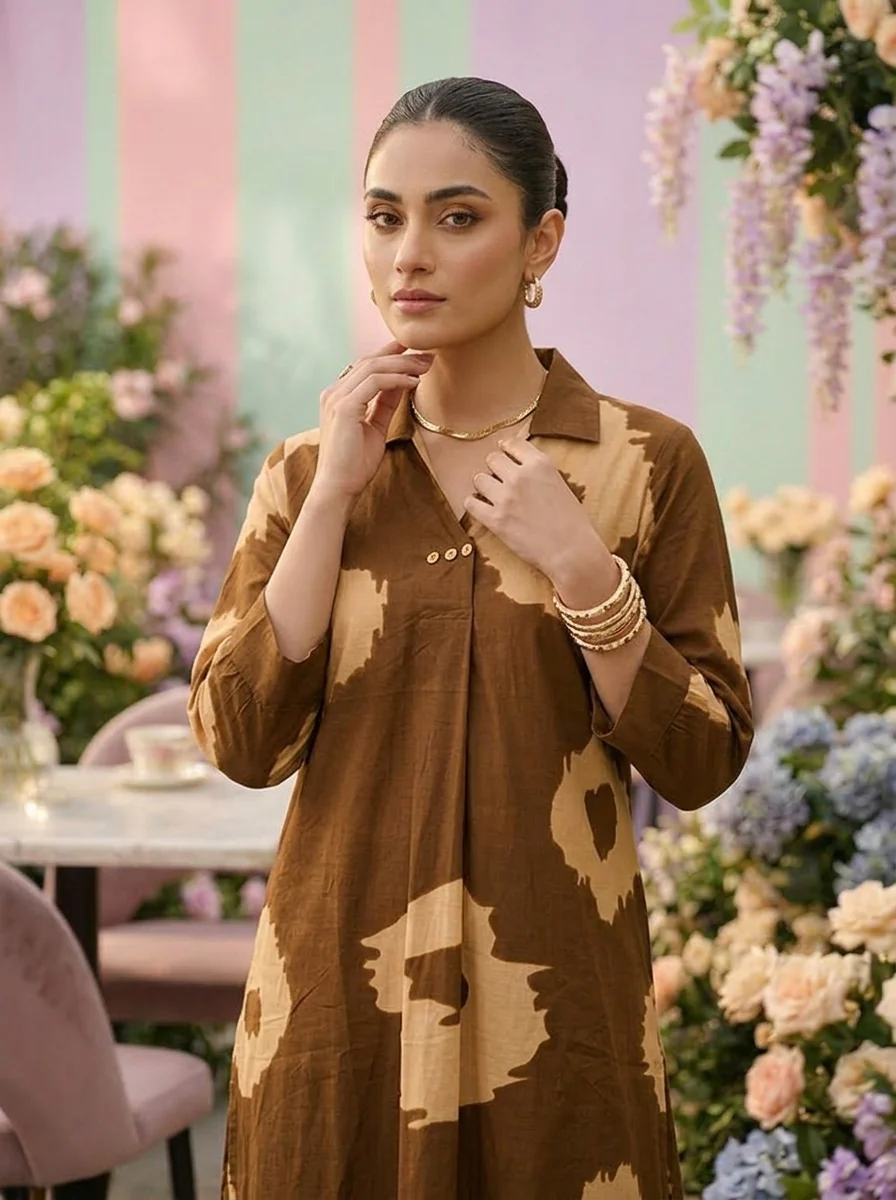 Brown Cotton Printed Two Piece Set - Image 5