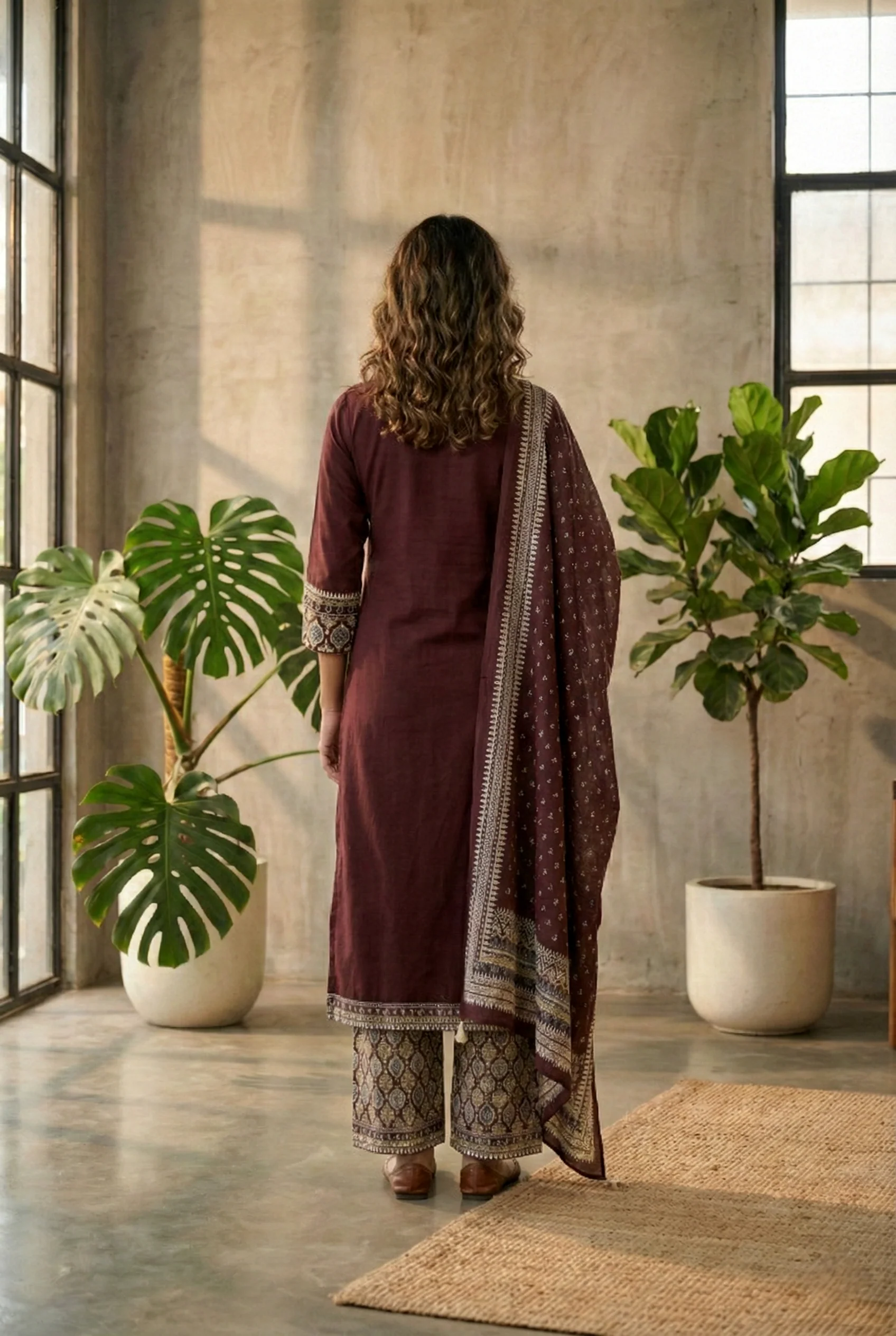 Brown Cotton Three Piece Set - Image 2