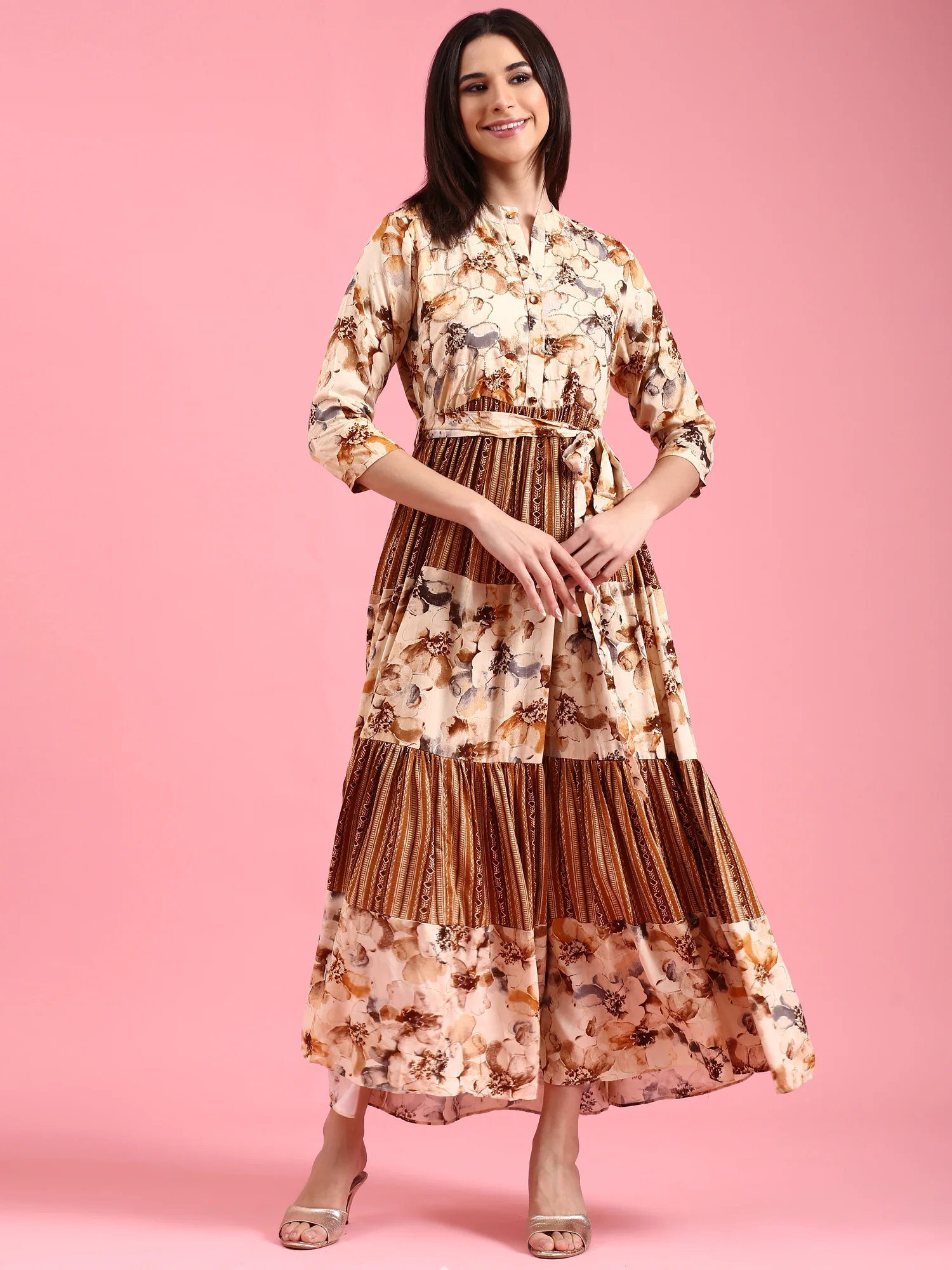 Brown Rayon One Piece Long Gown