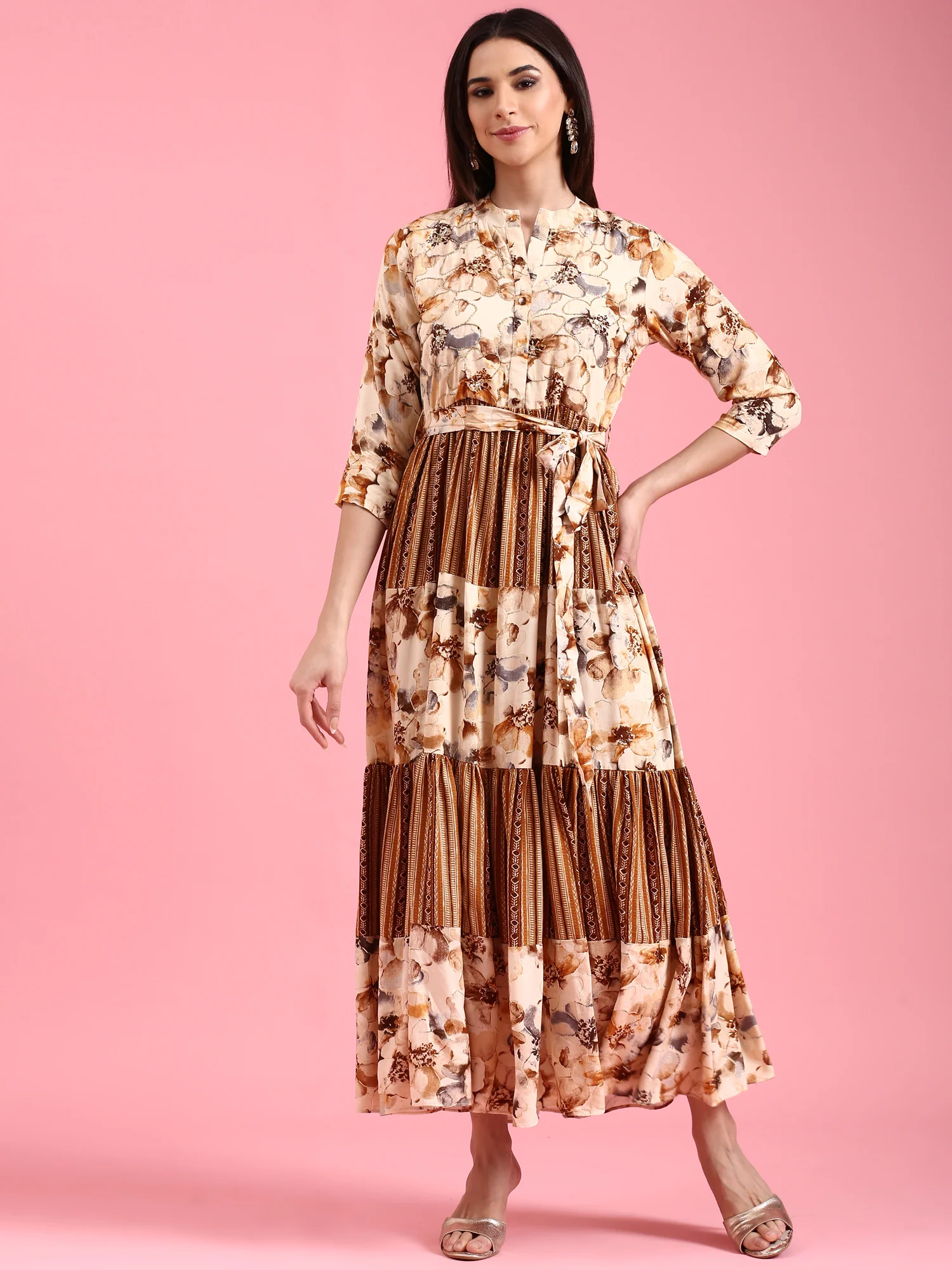 Brown Rayon One Piece Long Gown - Image 2