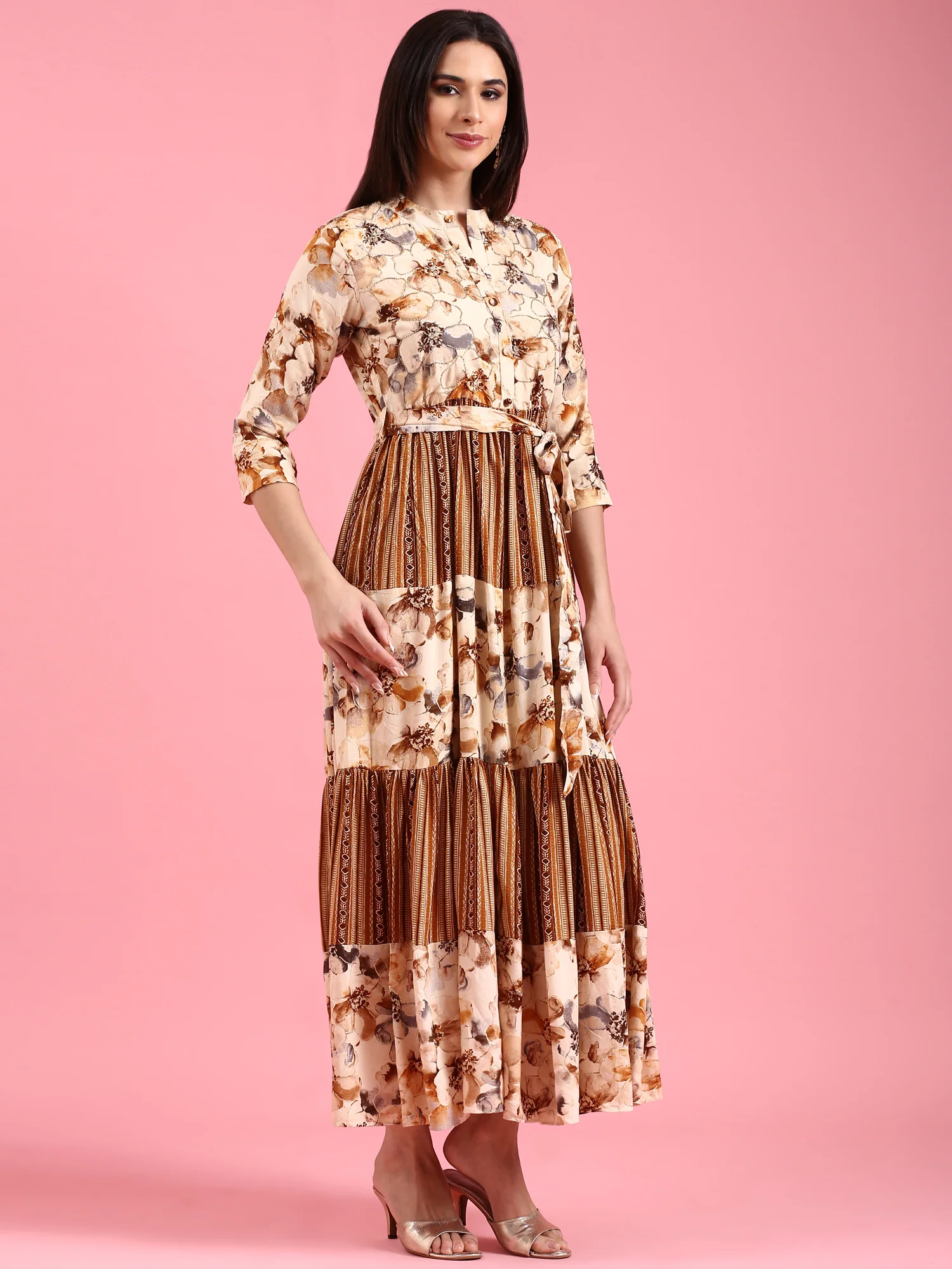 Brown Rayon One Piece Long Gown - Image 3