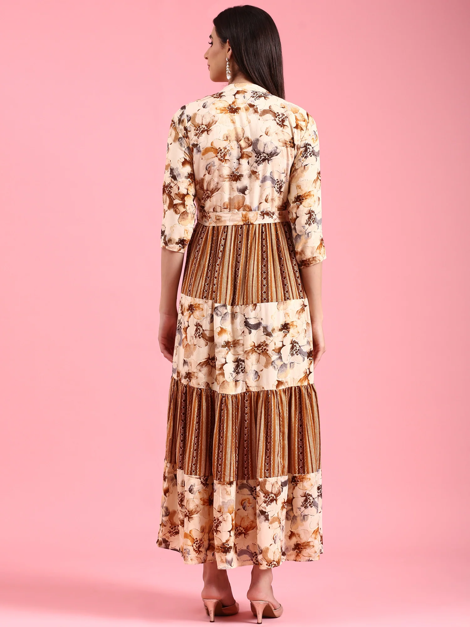 Brown Rayon One Piece Long Gown - Image 4