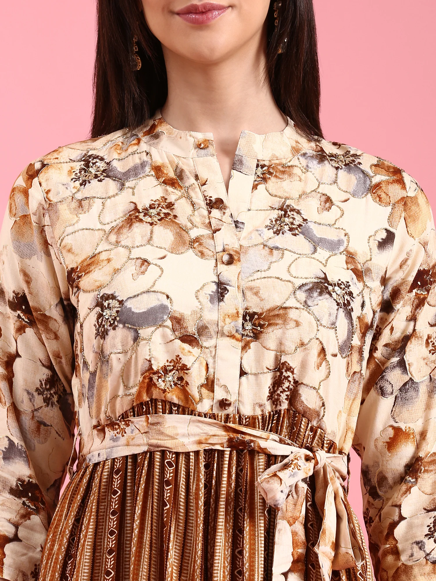 Brown Rayon One Piece Long Gown - Image 5
