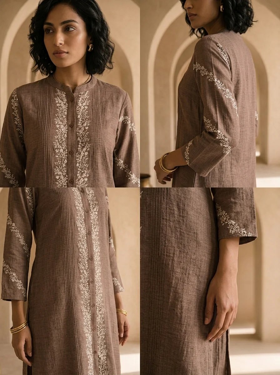 Brown Thread Embroidered Rayon Two Piece Set - Image 5