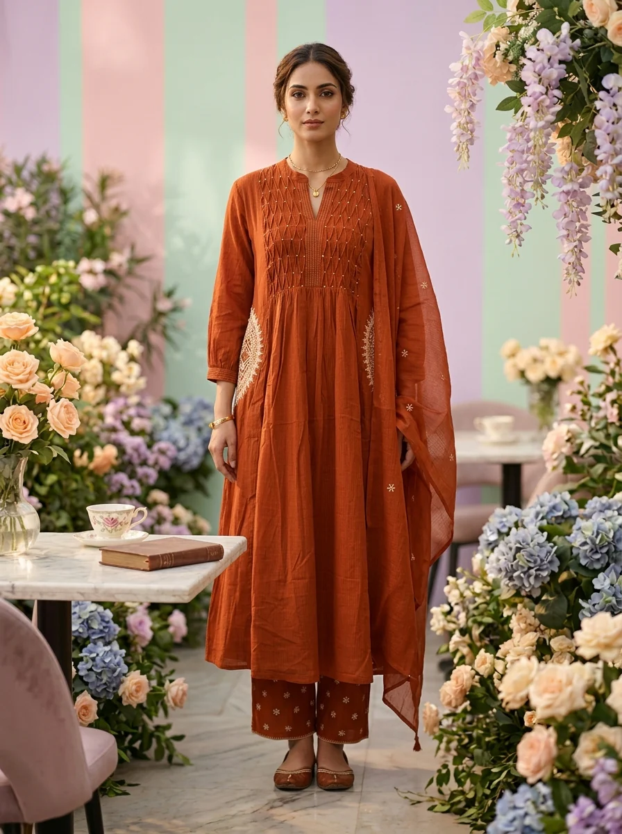 Burnt Orange Cotton Three Piece Set