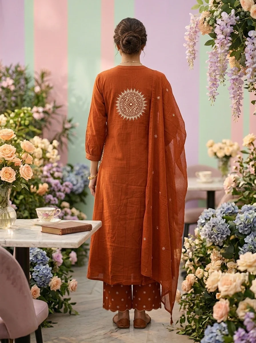 Burnt Orange Cotton Three Piece Set - Image 2