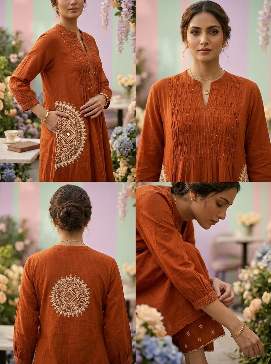 Burnt Orange Cotton Three Piece Set - Image 3