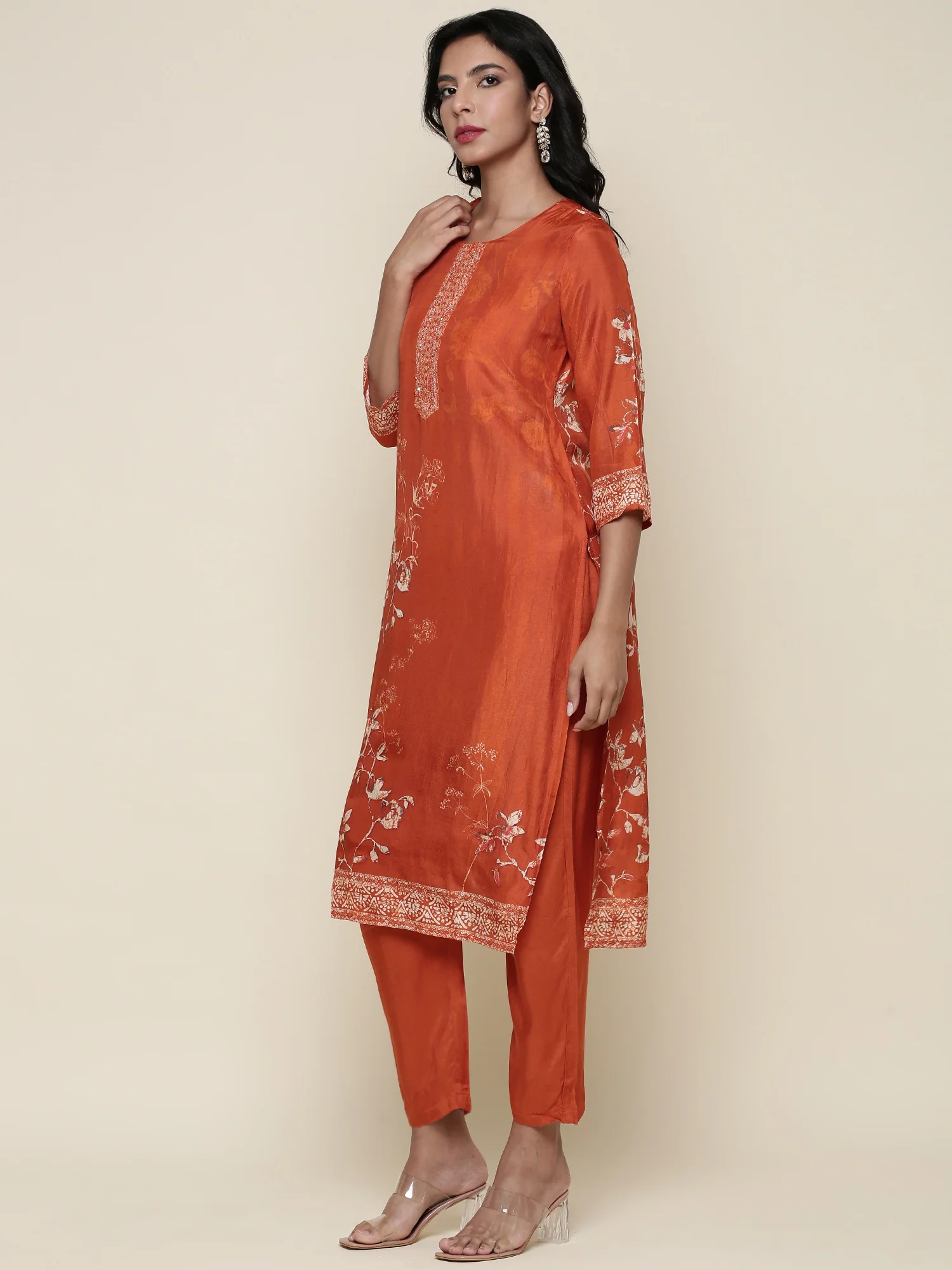 Burnt orange Dola silk three piece suit set - Image 3