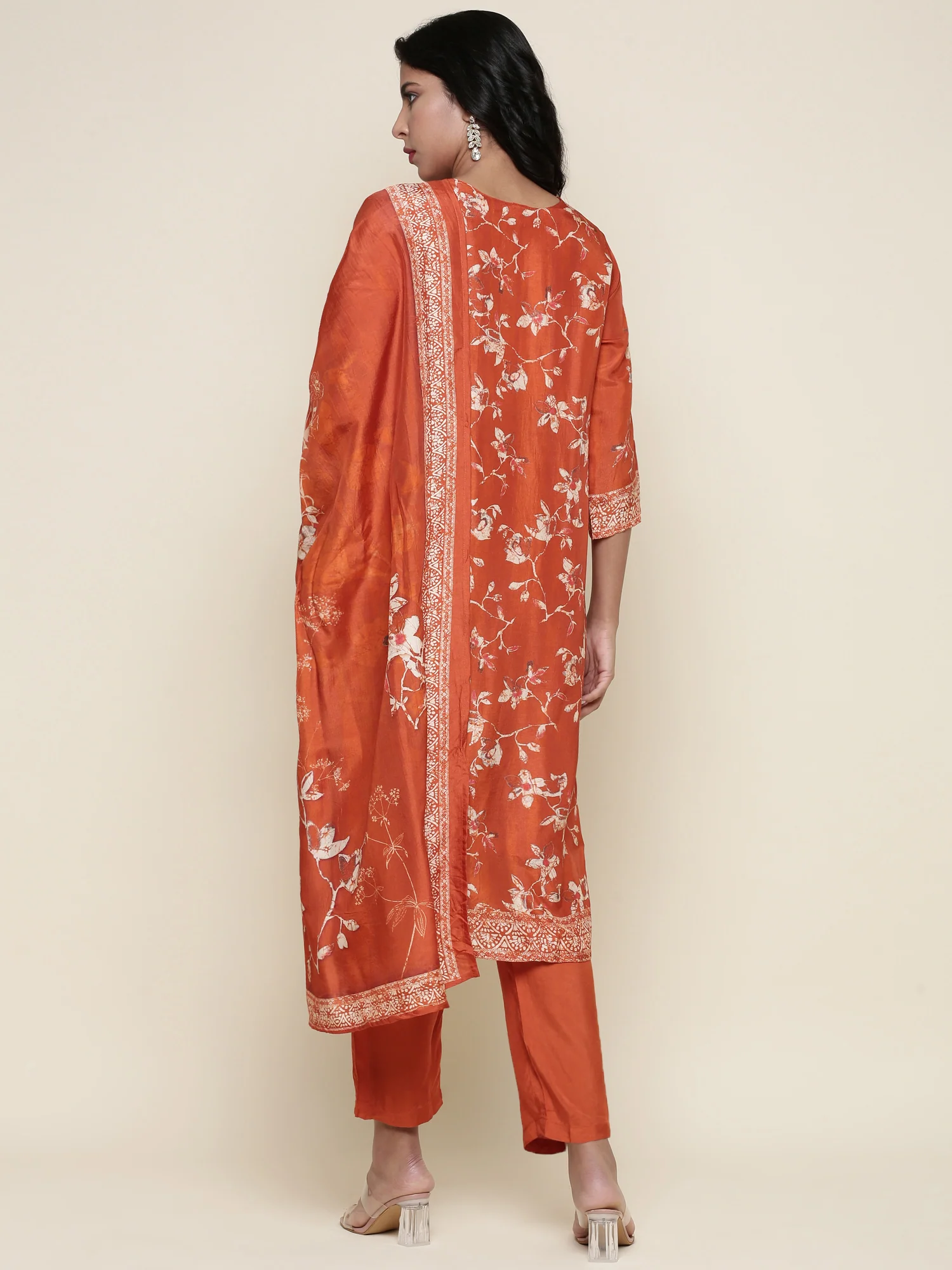 Burnt orange Dola silk three piece suit set - Image 4