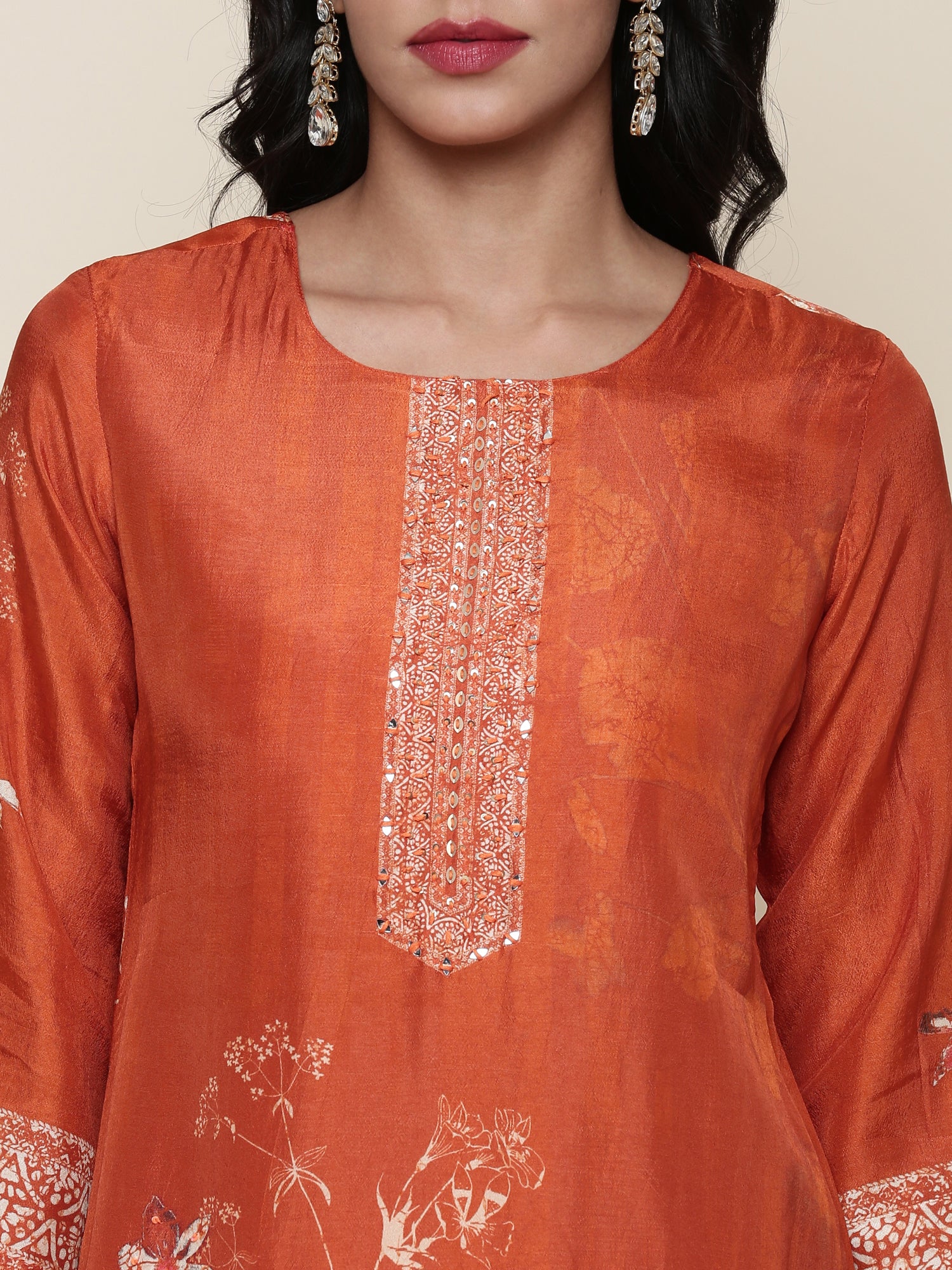 Burnt orange Dola silk three piece suit set - Image 5