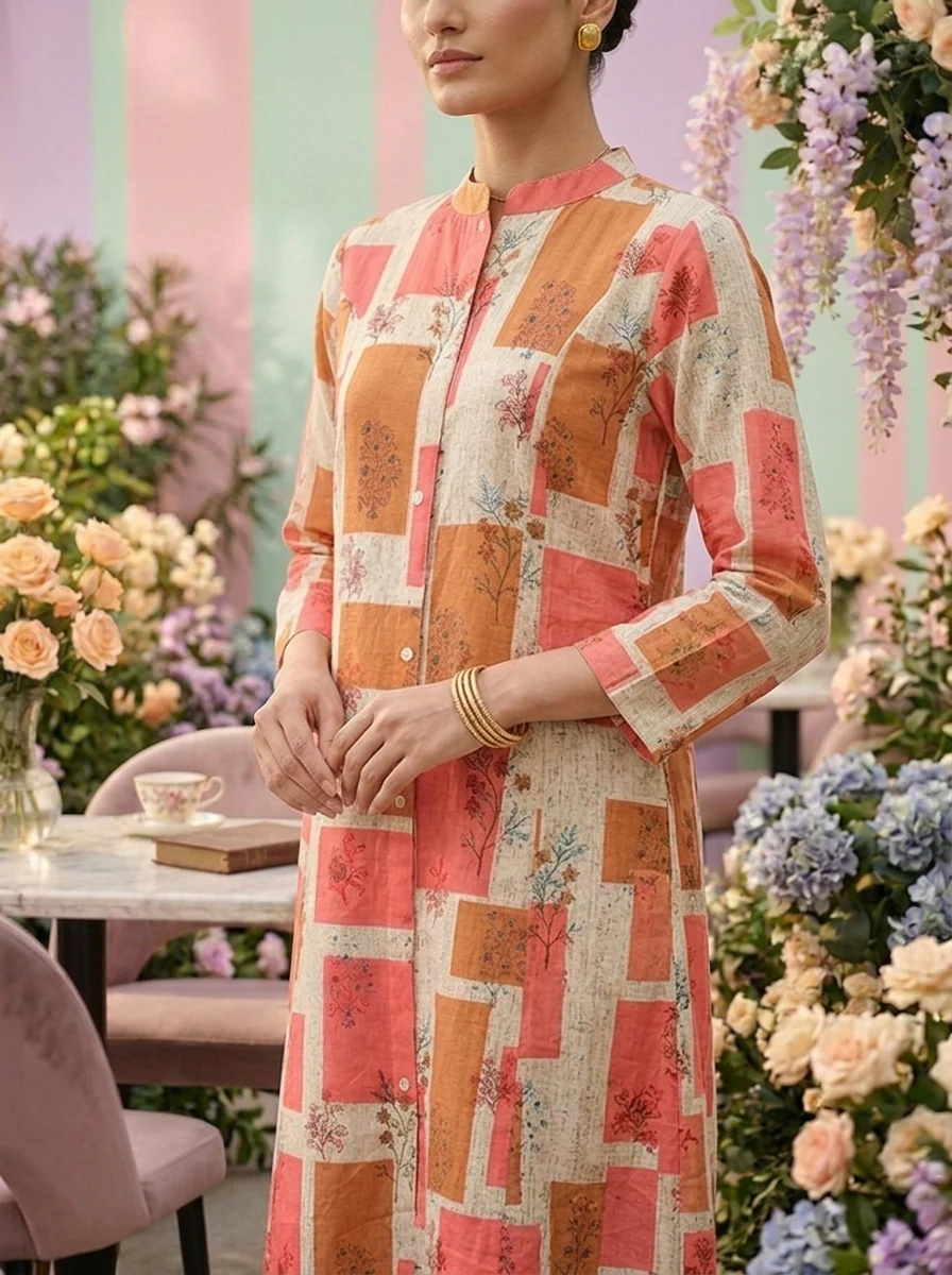 Carrot Cotton Printed Two Piece Set - Image 4