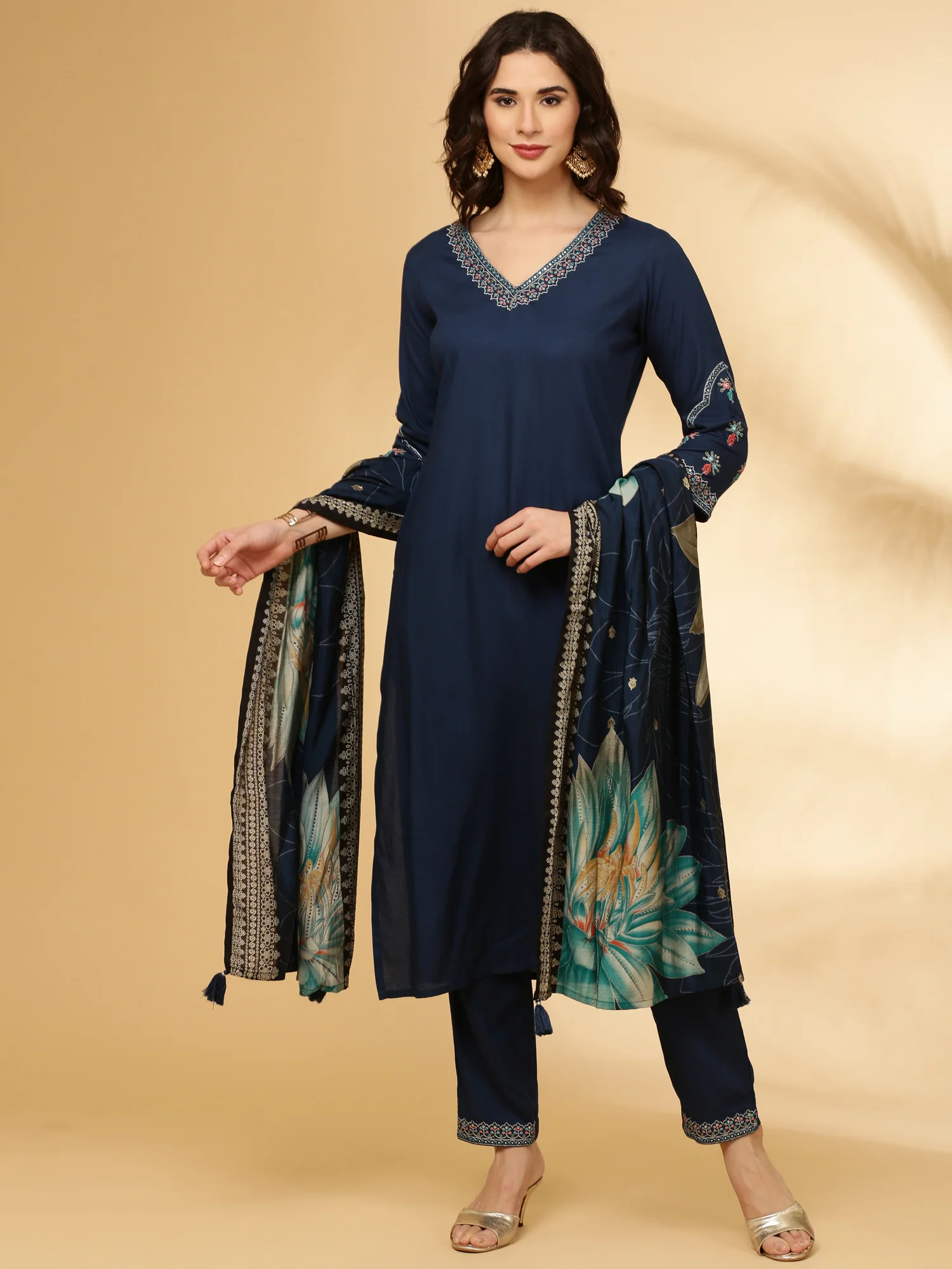 Cobalt Rayon Three Piece Suit Set