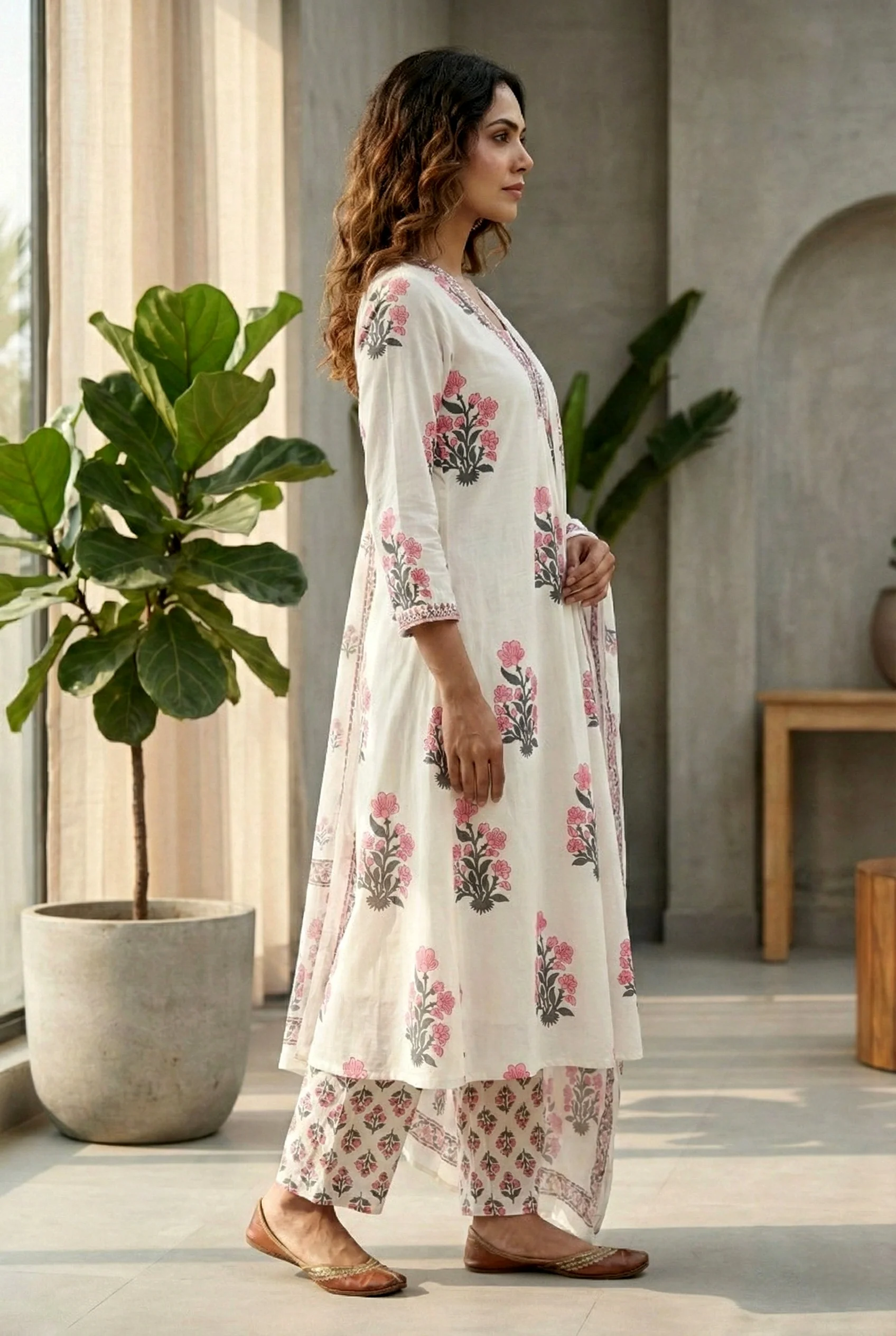 Coral Cotton Floral Digital Printed Three Piece Set - Image 2