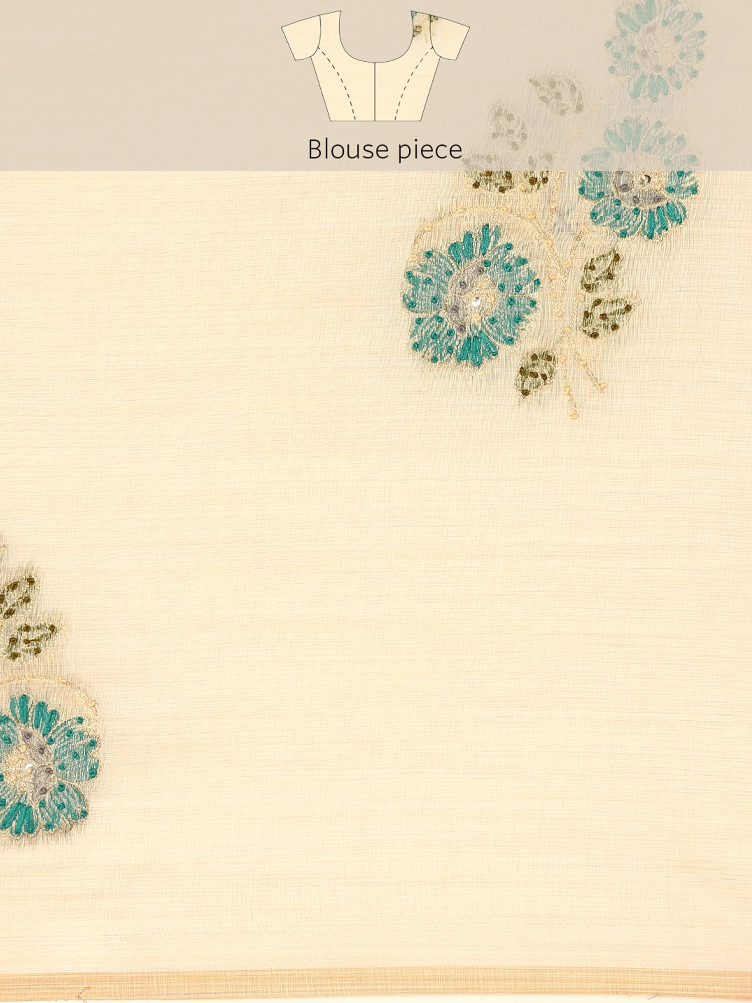 Cream Chanderi Silk Saree With Sequins And French Knot Embroidery - Image 8