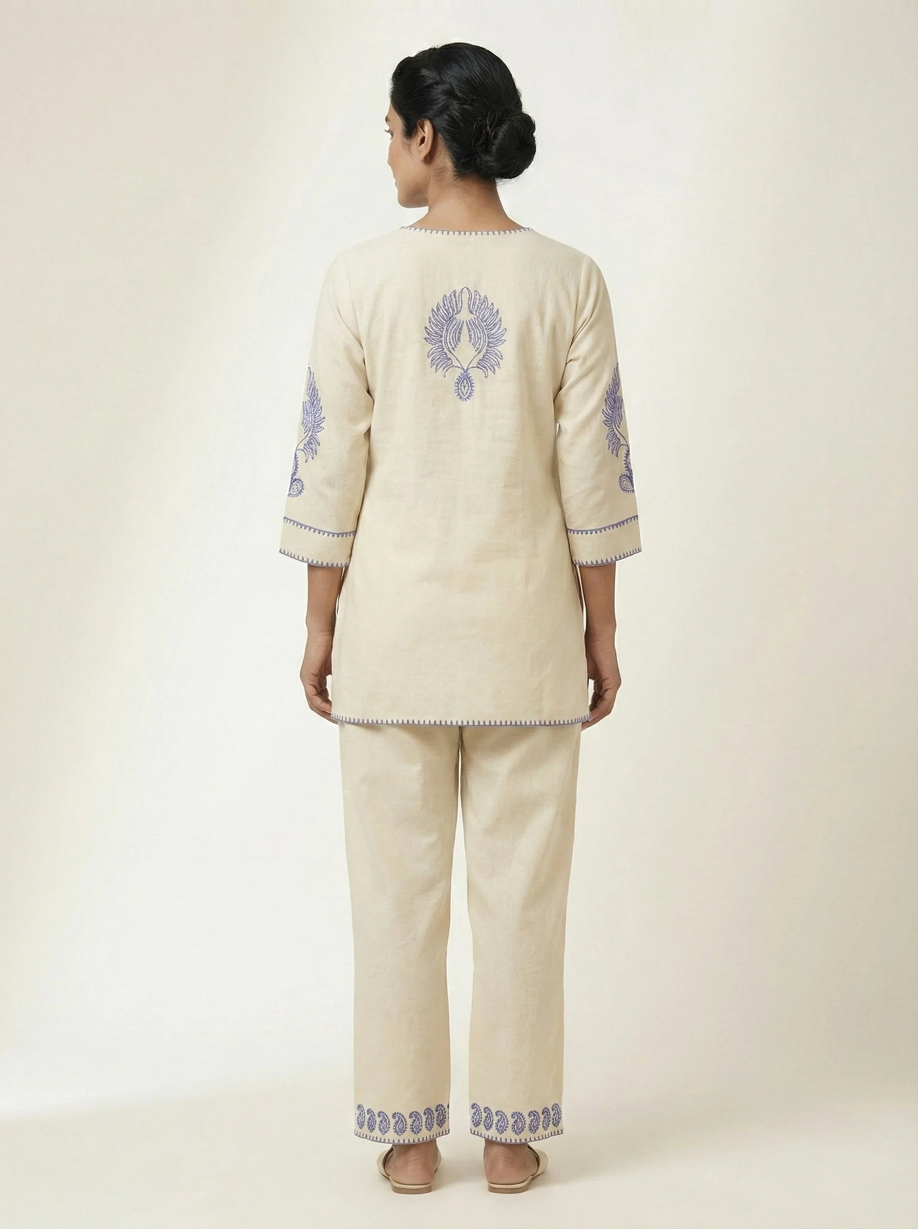 Cream Cotton Floral Embroidered Coord Set - Image 2