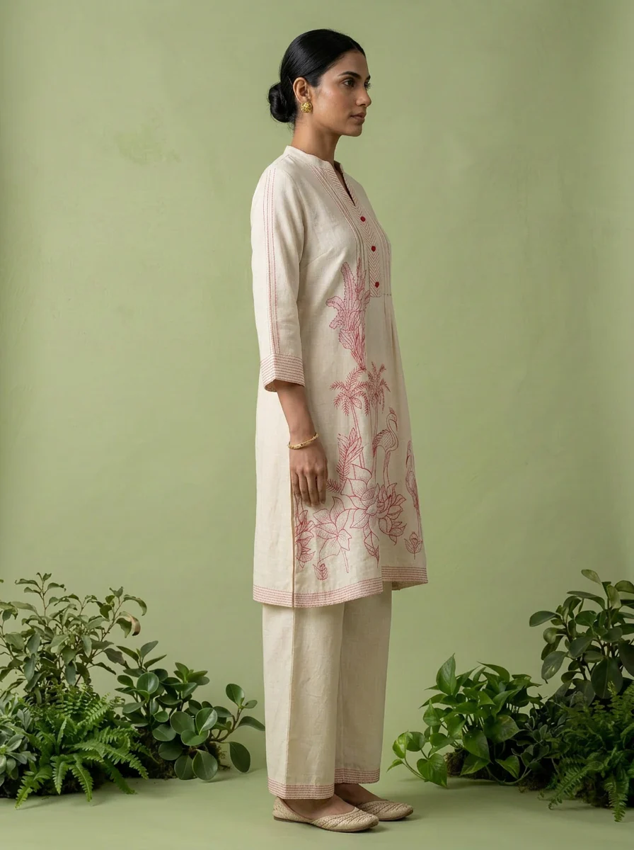 Cream Cotton Printed Two Piece Set - Image 3