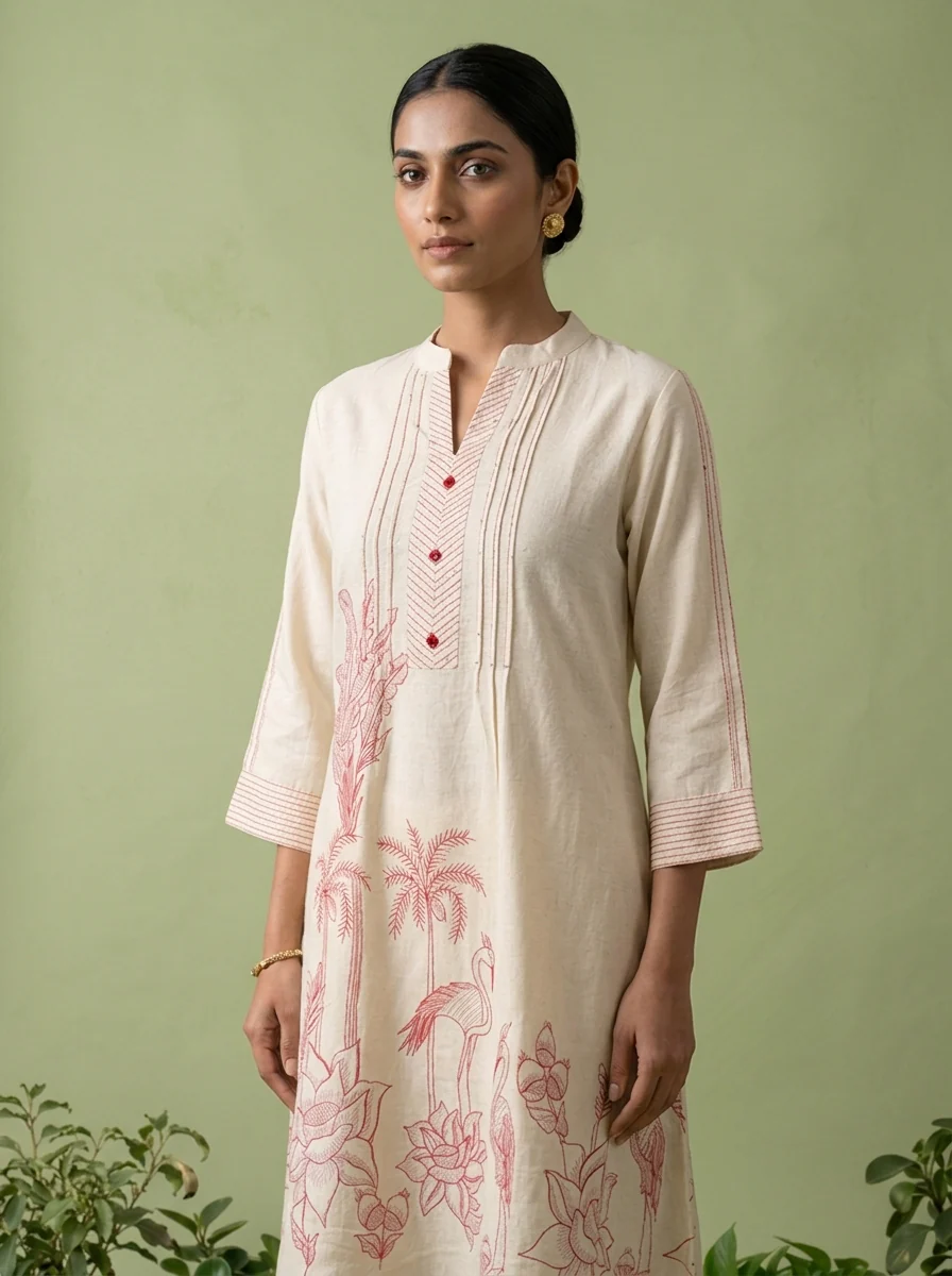 Cream Cotton Printed Two Piece Set - Image 4