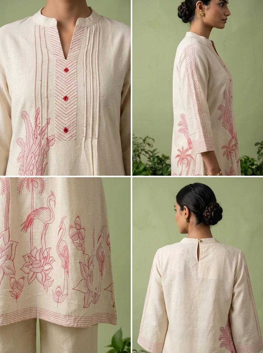 Cream Cotton Printed Two Piece Set - Image 5