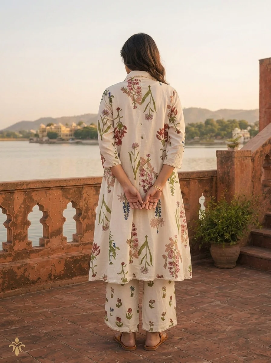 Cream Cotton Scattered Wildflower Motifs Printed Co-ord Set - Image 3