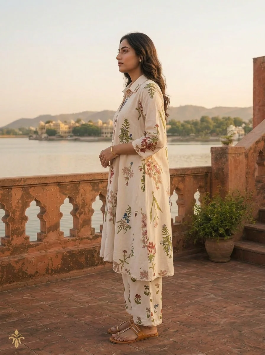 Cream Cotton Scattered Wildflower Motifs Printed Co-ord Set - Image 4