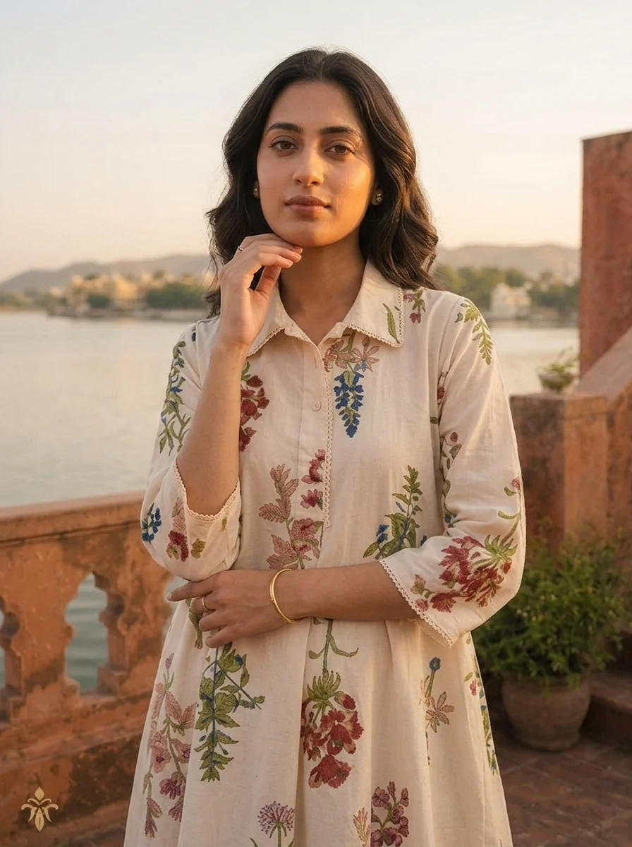 Cream Cotton Scattered Wildflower Motifs Printed Co-ord Set - Image 5